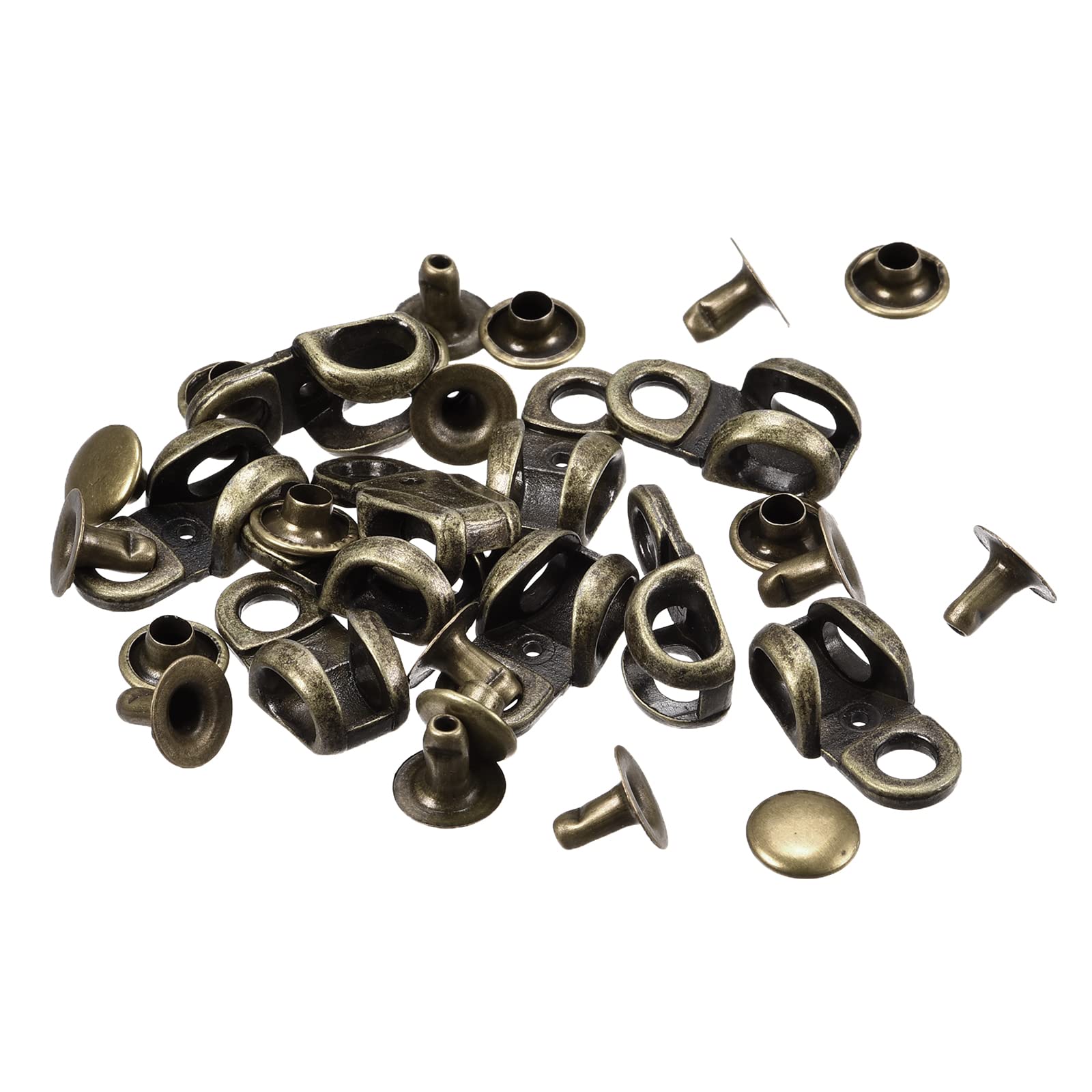 sourcing map Shoe Lace Hooks-19x10x7mm Alloy Boot Buckle Fitting with Rivets for Climbing Hiking Camping Shoes, Bronze 20 Sets