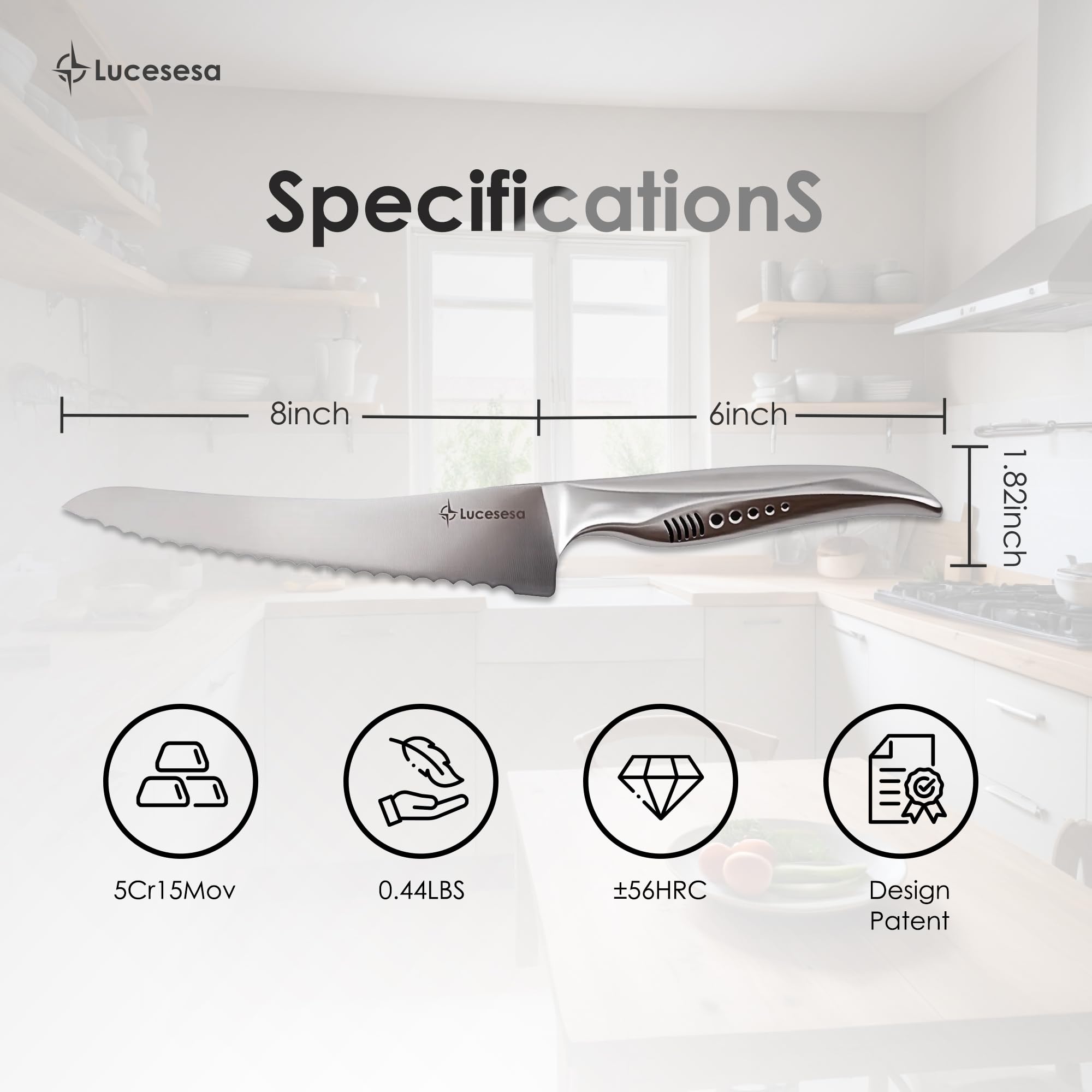 8" Bread Knife - Sharp Serrated for Sourdough & More -3