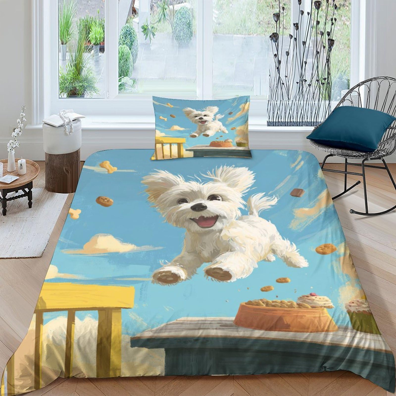 VGPPABC Westie Duvet Cover Sets 3 PCS, Quilt Cover Bedding Bed Covers with Pillowcases with Zipper Closure Soft, Single（135x200cm）