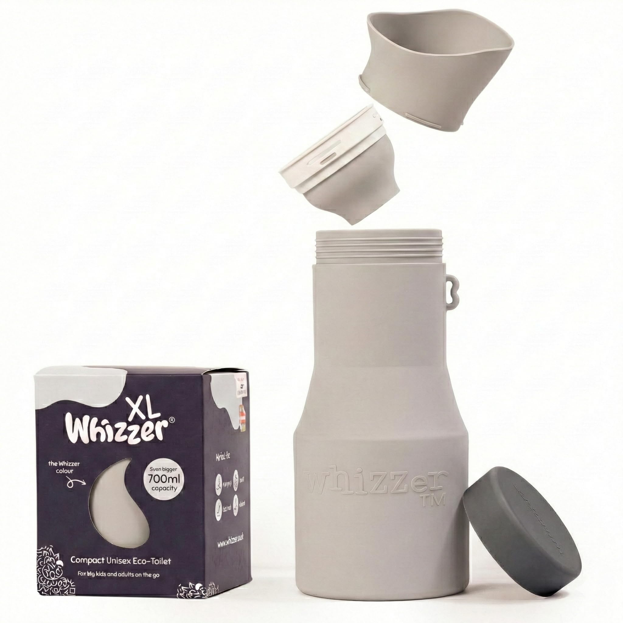 Whizzer™ - Discreet Portable Toilet For Adults - Seen on Dragons Den - Travel Essentials for Festivals, Camping, Caravans & Travel - Silicone Pee Bottle for Men & Women - Portable & Leakproof - 700ml