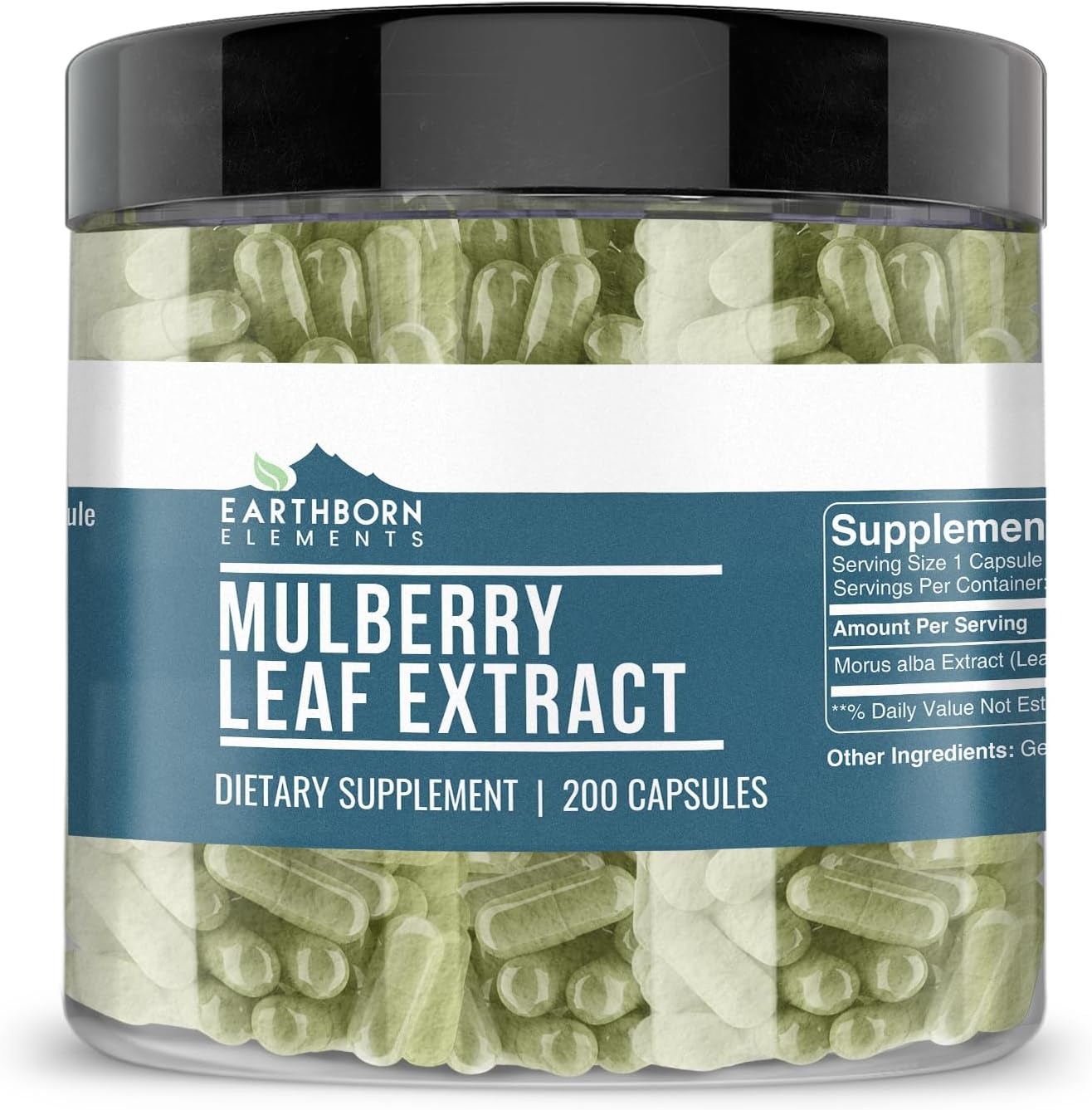 Earthborn Elements White Mulberry Leaf Extract 200 Capsules, Pure & Undiluted, No Additives