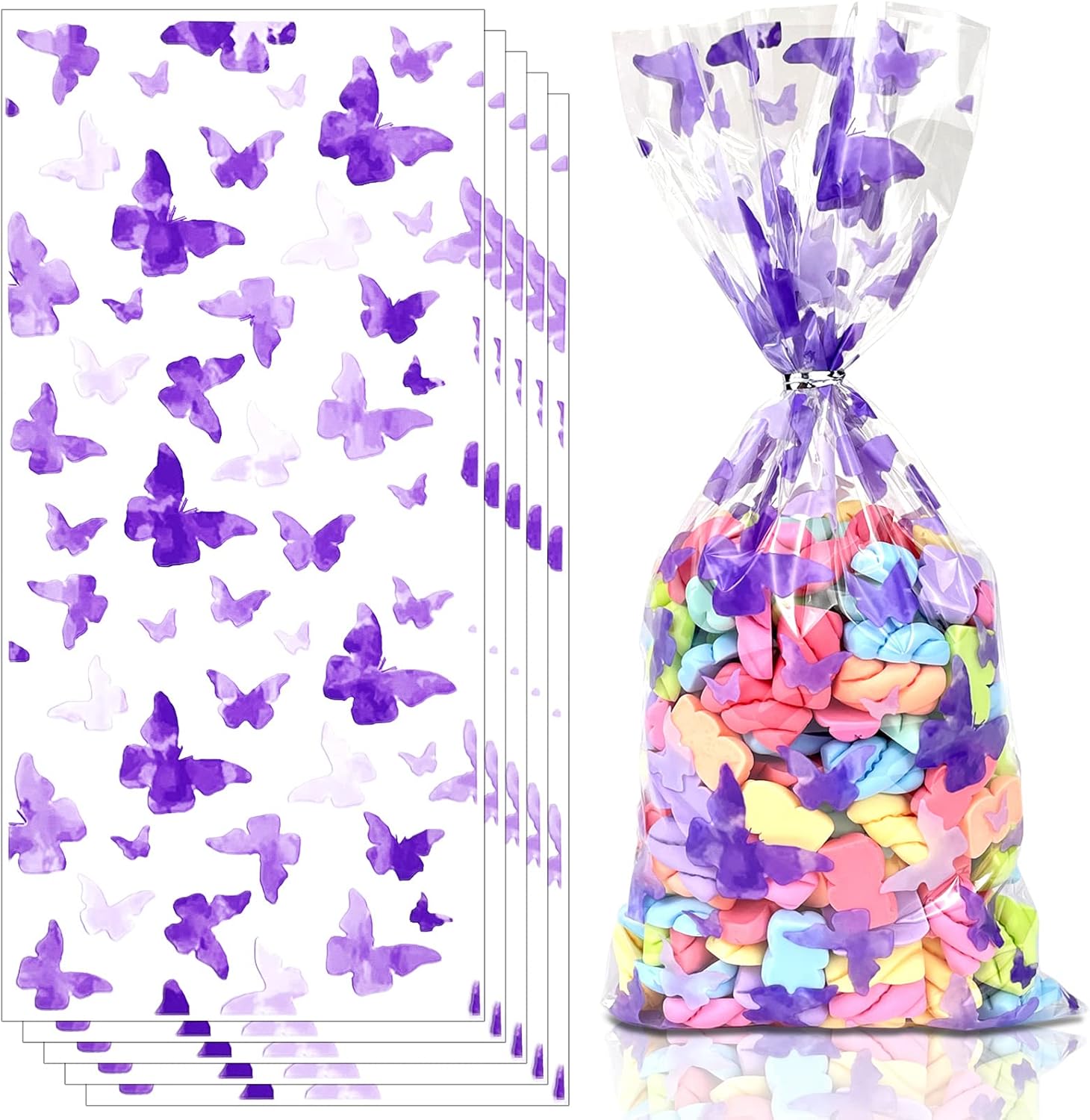 Bnsikun 100pcs Butterfly Cellophane Bags Purple Cellophane