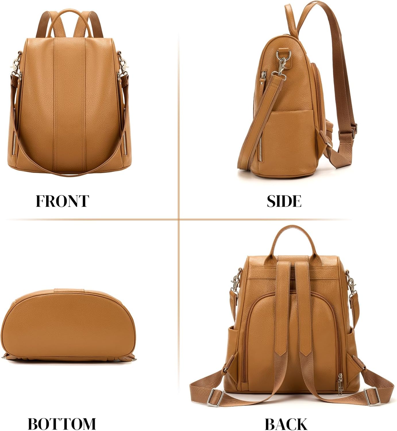 Leather Backpack Purses, Anti-theft Genuine Leather Backpack Bags for Women, Large Capcacity Fashion Convertible Shouler Bags for School Travel Daily - Image 6