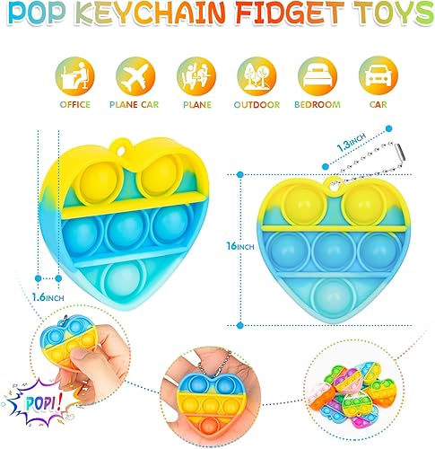 Miniatura 2 de Pop Fidget Toy Birthday Party Favors for Kids 4-8,8-12 Year 30 PCS Bulk Toys Mini Pop Keychain Its Small Classroom Prizes Heart Fidgets It Bubbles