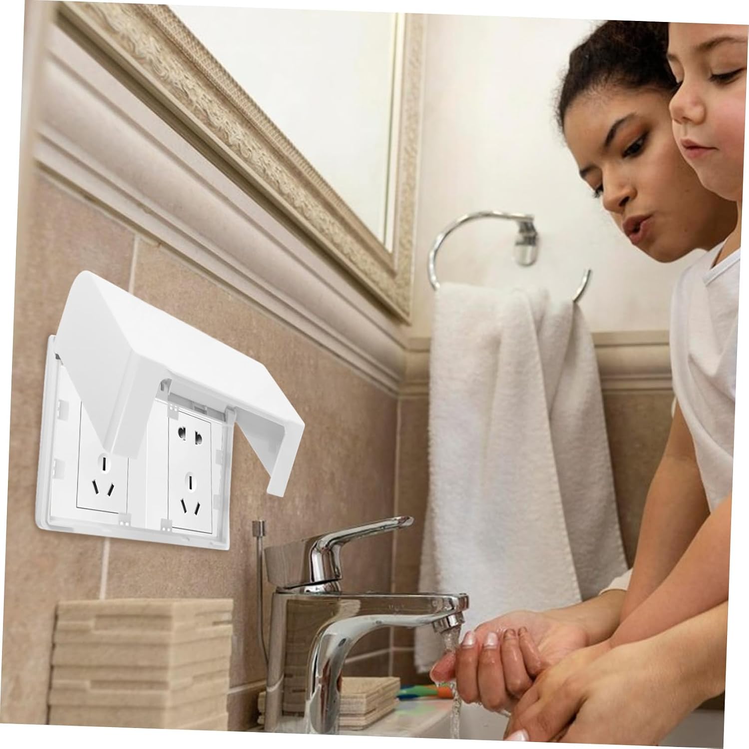 POPETPOP Waterproof Socket Cover Double Position Adhesive Electrical Outlet Protector Thickened Design for Indoor Outdoor Use Kitchen Bathroom 7.95X4.76X2.95 Inch