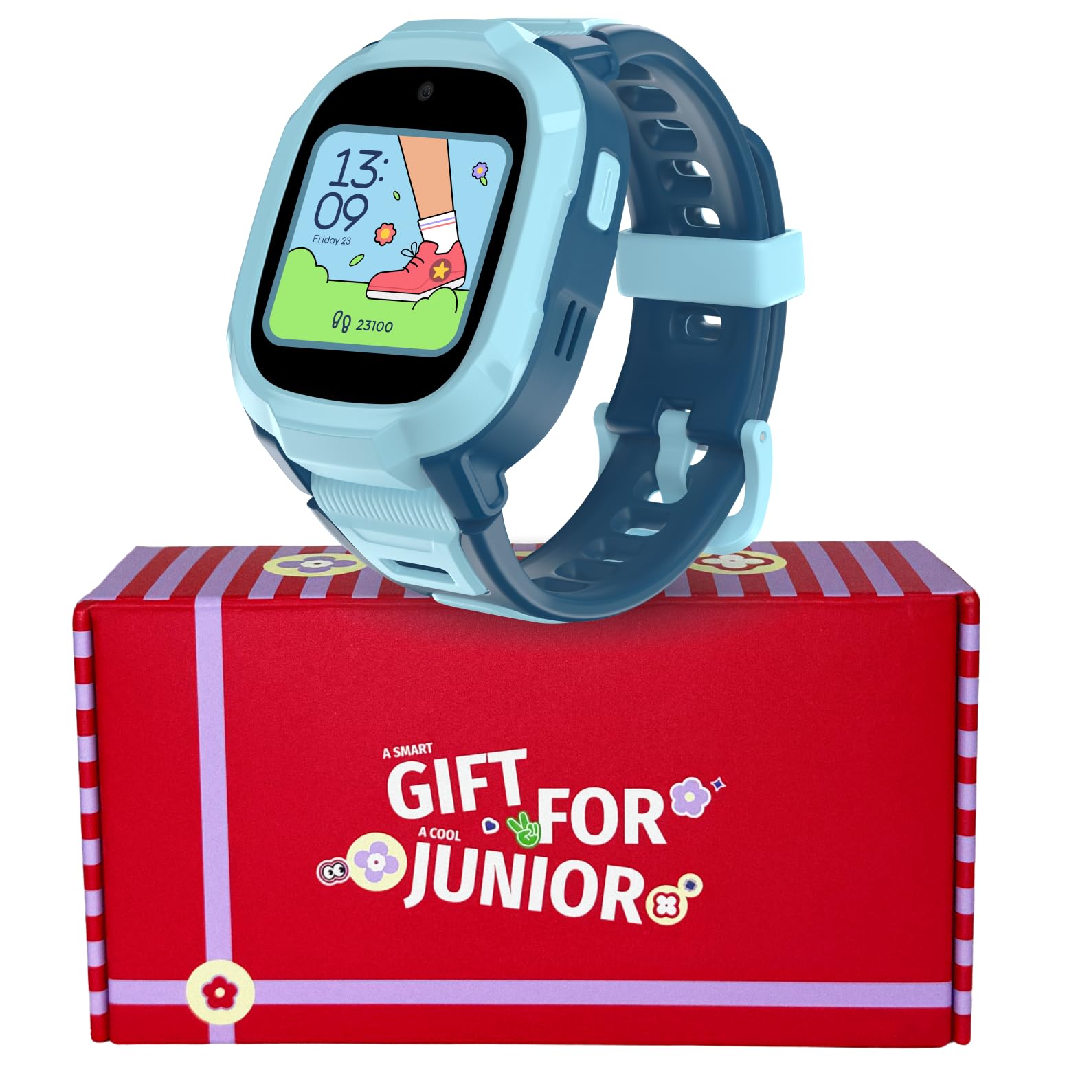 Noise Junior Explorer 2 Rakhi Delight Gift Box - Smart Watch for Kids with 4G SIM Compatibility, 2-Way Video & Voice Calling, Geofencing, Real-Time Location Monitoring via Google Maps (Frost Pop)