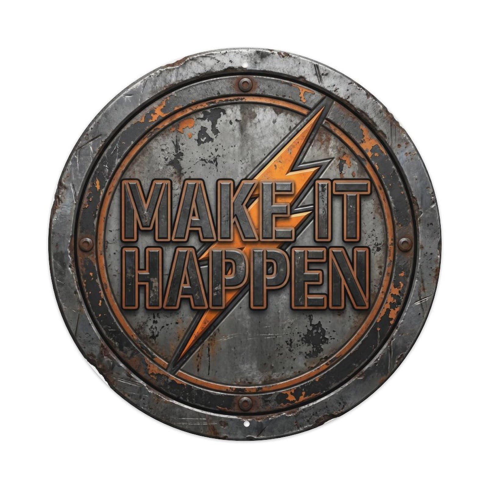 Cmhok Vintage Style Make It Happen Vintage Indoor Accessory Retro Slogans Metal Tin Sign Plaque Wall Decor For Cafe, Club, Garden Round Metal Poster 8X8inch