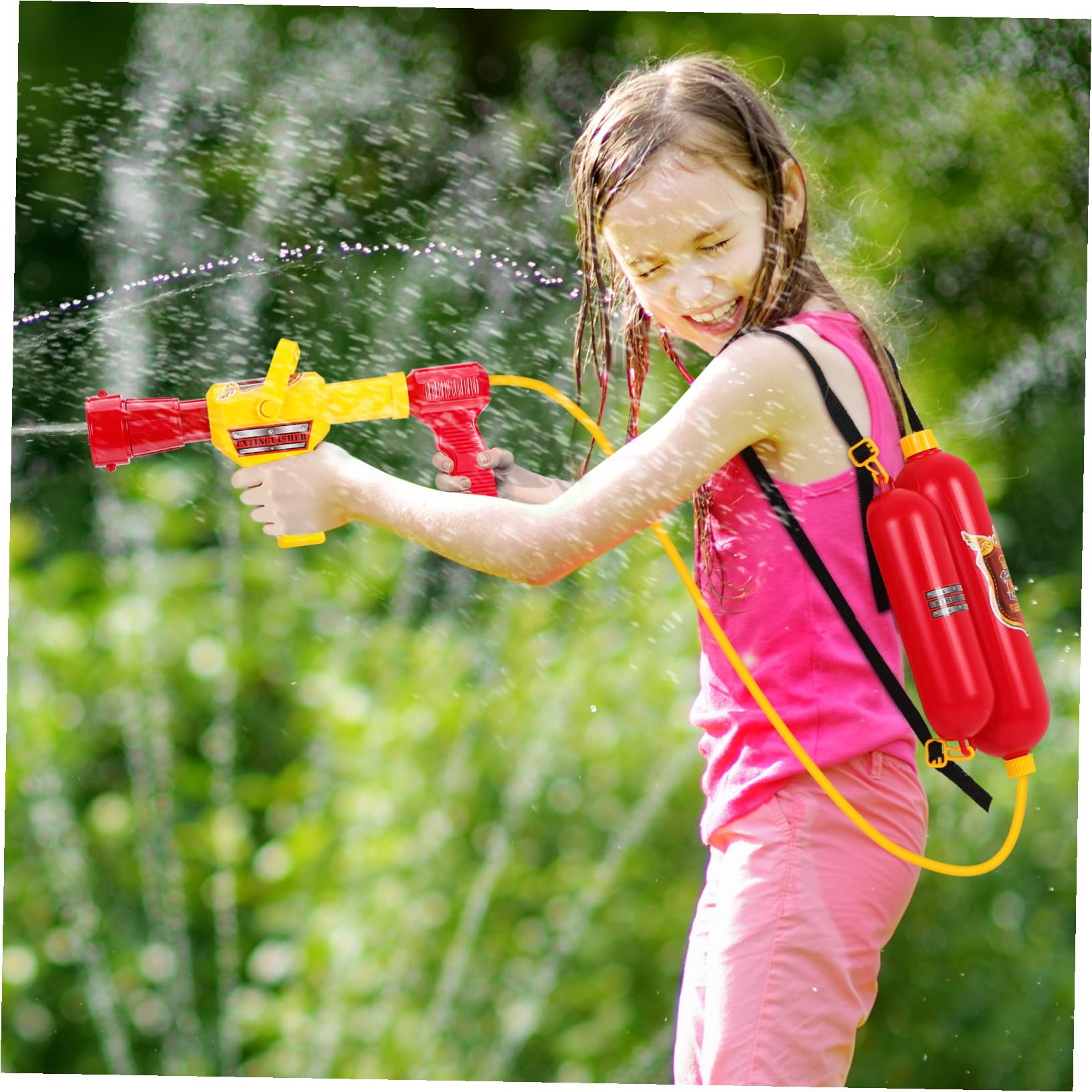 Pistola ad Acqua Zaino Antincendio Rosso per Bambini | Backpack Water Shooter, Kids Water Shooter Toy, Vacanze Estive, Plastico Leggero per Giardino e Piscina