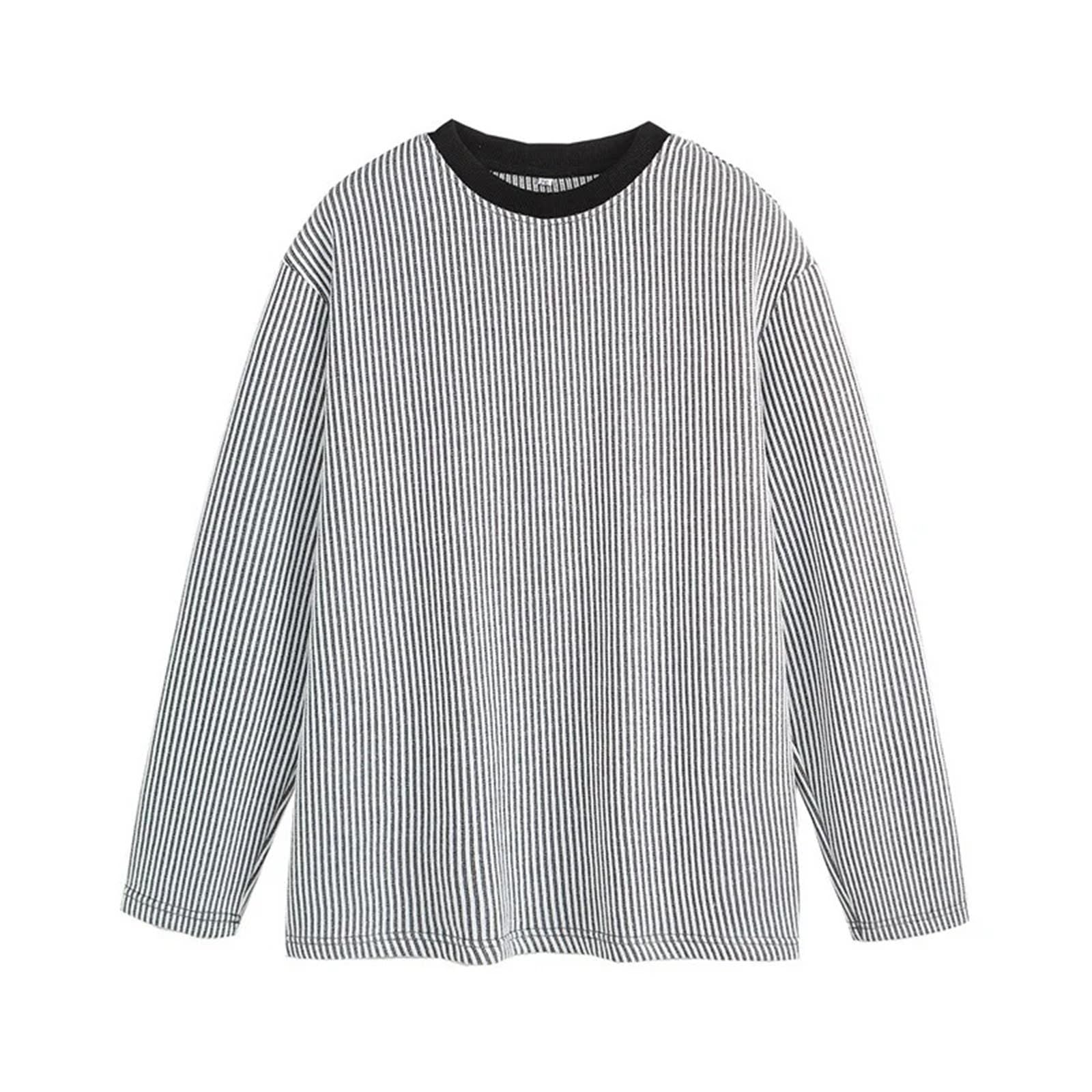 Camicia da uomo a maniche lunghe con scollo rotondo, oversize, streetwear, a righe, unisex