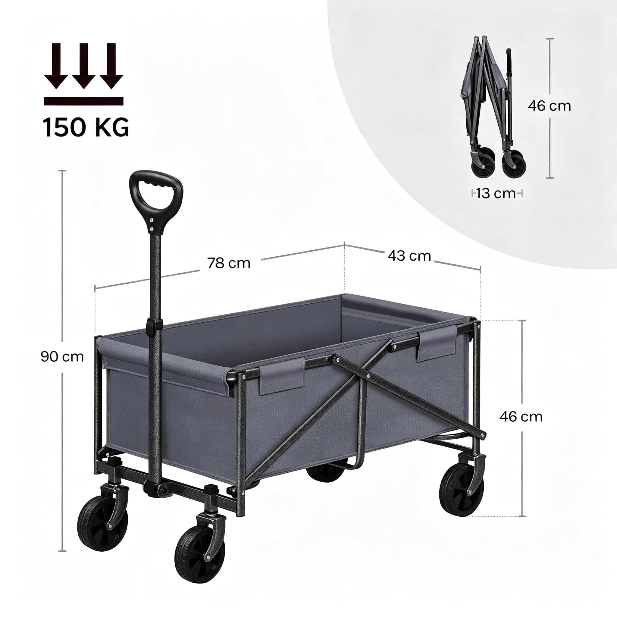 WOLTU Chariot à roulettes Pliable, Poignée Réglable, Gris