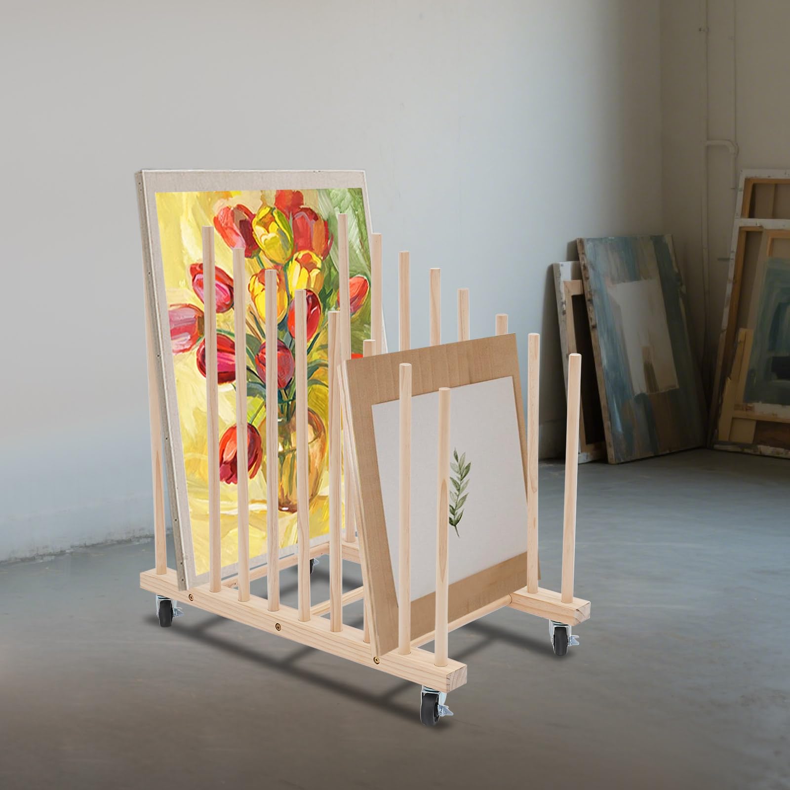 Kunst-Aufbewahrungsregal, Kunst-Leinwand-Aufbewahrung, Kunst-Trockenständer, Leinwandbretter, Kunstaufbewahrung mit Rollen und Bremse für Zeichenbrett, Panel