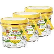 Flybuster Fly Trap | Outdoor Device for Catching Flies | 1-Liter Compact Size | 3 Pack | with Three Flytraps and 3 Bait Packets | 30,000 Fly Capacity | Non-Toxic | Child & Pet Safe