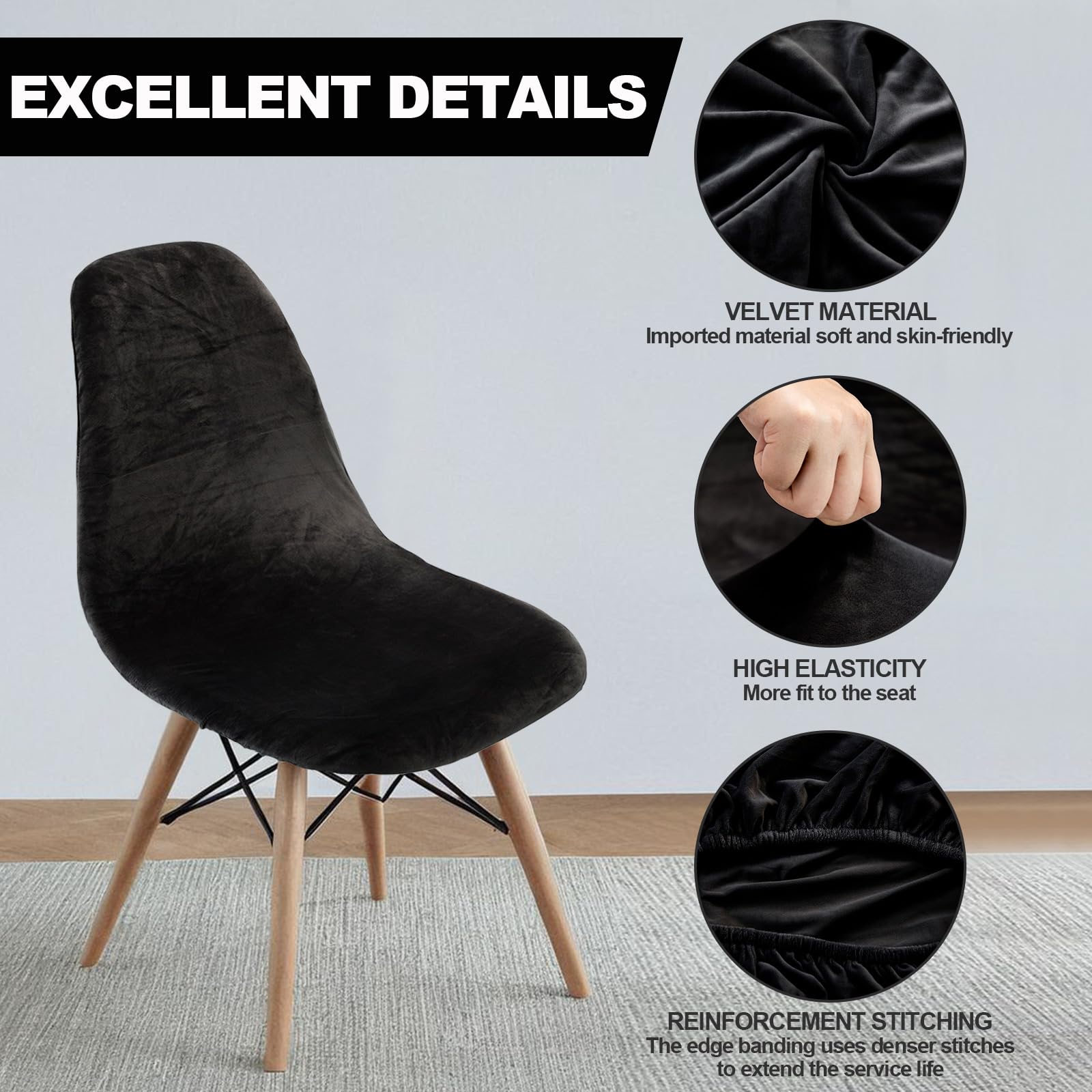 Jianyana Coprisedie con Schienale 6 Pezzi, Fodere per Sedia Scandinavo Coprisedie Elasticizzato Universale Copri Sedia da Cucina（Nero）
