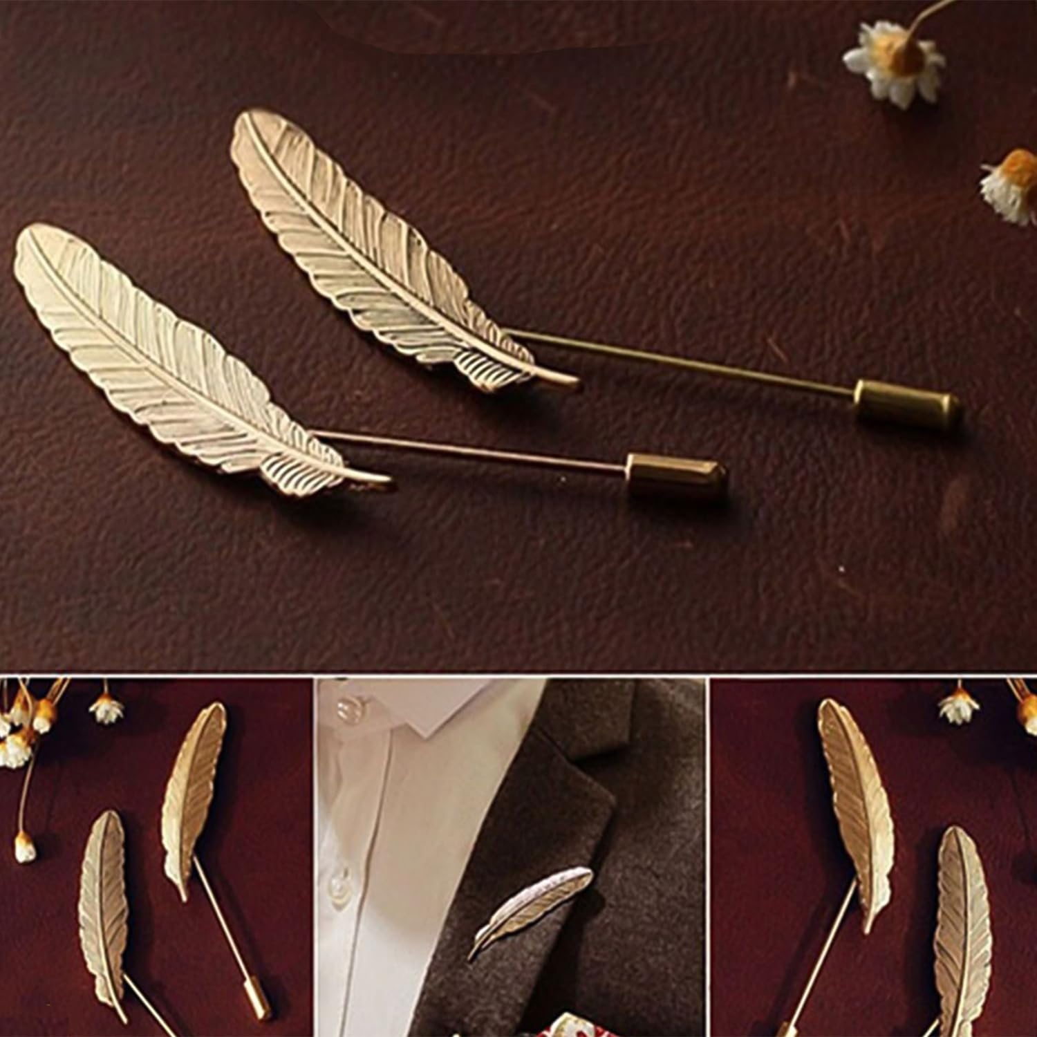 2 Leafy Lapel Pins/Wedding Brooches for Him (CO1105626G)