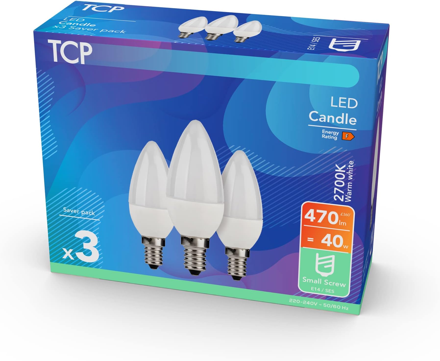 40W 2700K 470L E14 LED Candle Small Screw Light Bulb 3-Piece Pack, Warm White