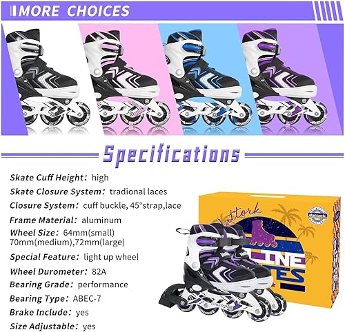 Miniatura 6 de Nattork Patines en línea ajustables para niñas y niños con ruedas completamente iluminadas, patines en línea para principiantes para niños y jóvenes