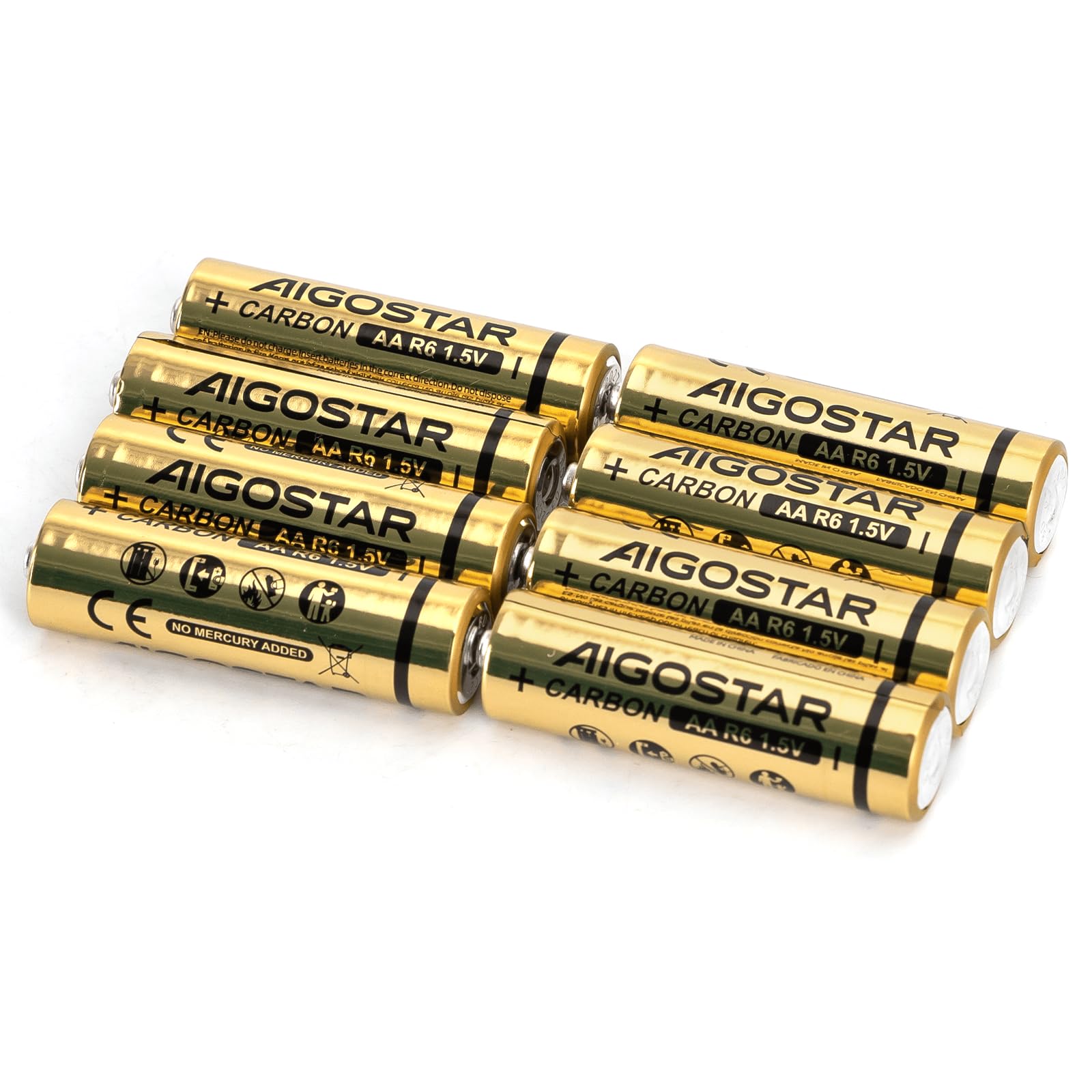 Lot de 8 Piles R6 (AA) Carbone-Zinc, 1,5 V, idéales pour Les appareils électroniques et Les Jouets.