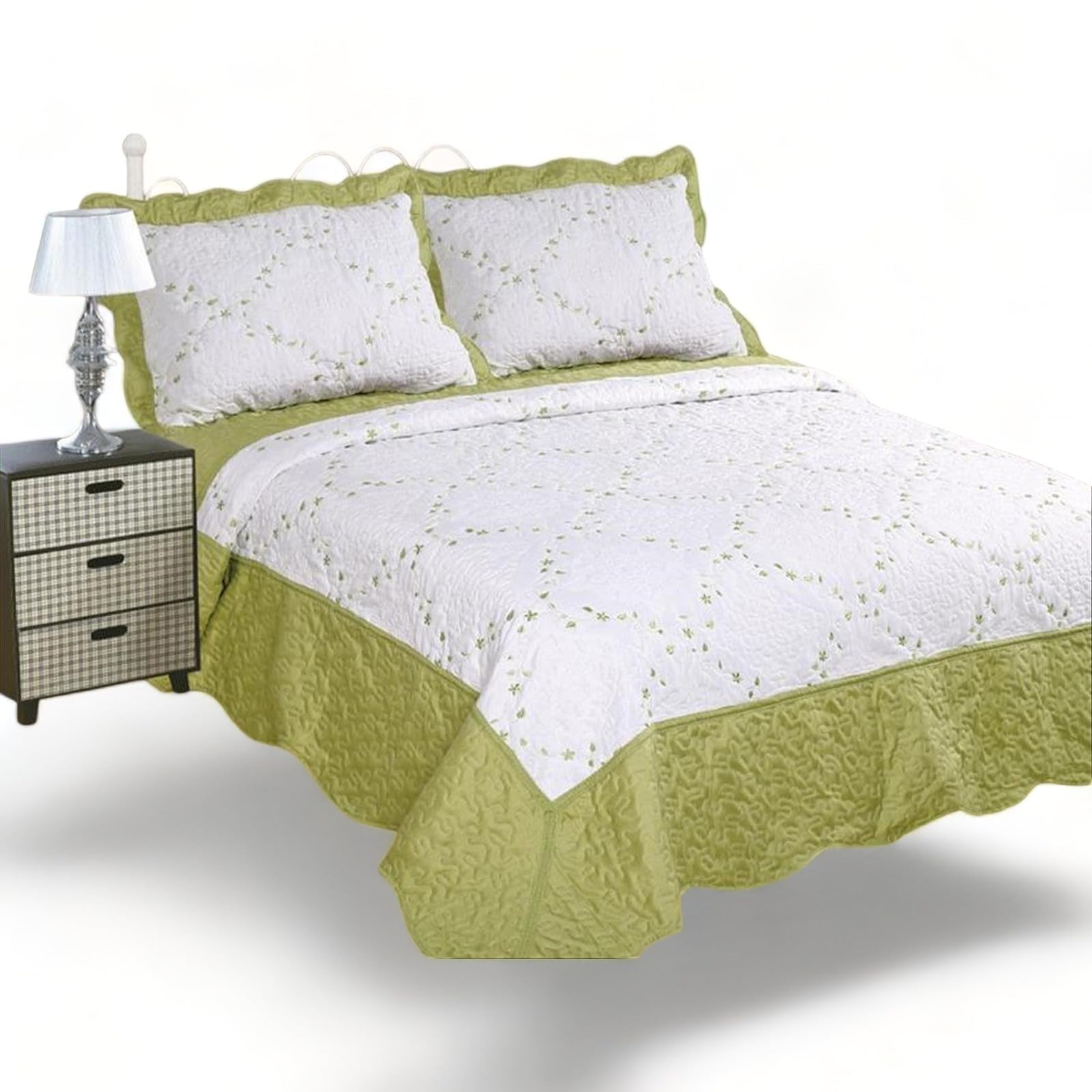 ZTex Colcha Boutí Bordada Ligera para Primavera Verano Otoño Invierno 100% Microfibra Extra Suave Funda Cojin incluida Cubre Cama Multiusos Entretiempo (L Cama 140/150-250x270 CM, O2629 Verde)