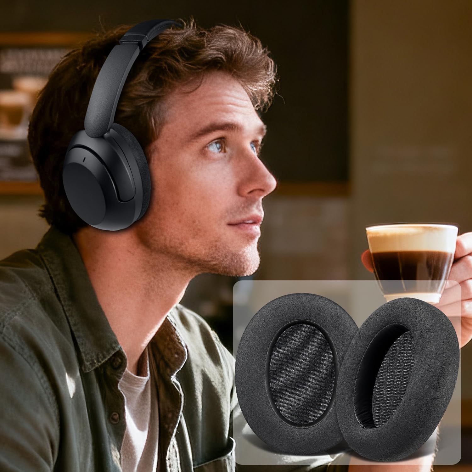 SOULWIT Micro Suede Earpads Cushions Replacement for Sony WH-XB910 XB910N Extra Bass Noise Cancelling Headphones, for Sony WHXB910N Wireless Headset, Ear Pads with Noise Isolation Foam - Black - Image 6