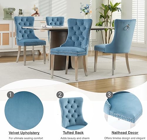 Miniatura 41 de Juego de 6 sillas de comedor modernas de mediados de siglo, con respaldo tapizado de terciopelo verde, sillas de cocina y comedor, patas de metal