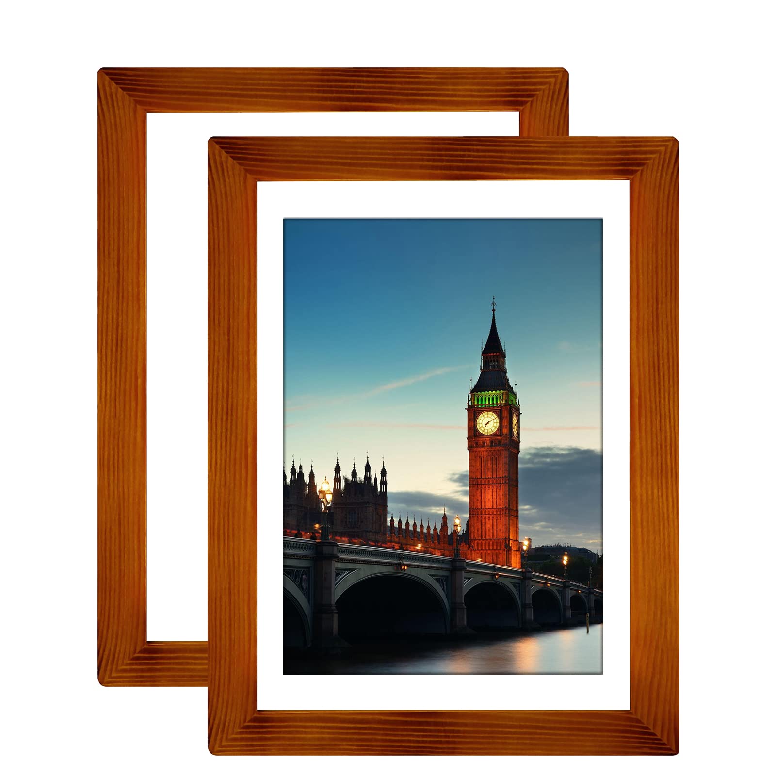 Rustic 11x17 Picture Frame Display Picture 9x15 and 8x10 with Mat or 11x17 Without Mat, Pack of 2 ,For Wall Decor ,Horizontal or Vertical Display ,Brown