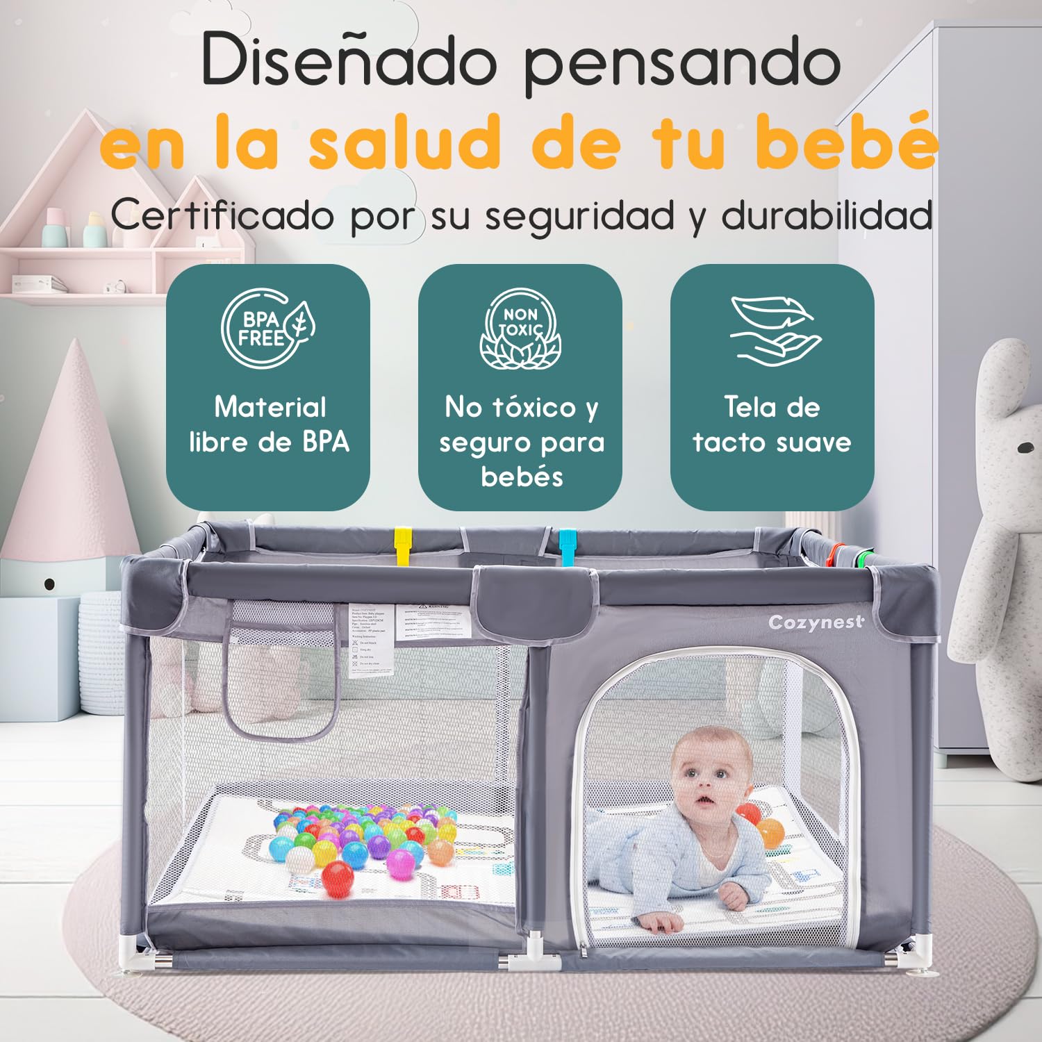 Box Per Bambini 120x120cm Con Materassino - Recinto Sicuro Con Rete E Tappeto - Foto 11