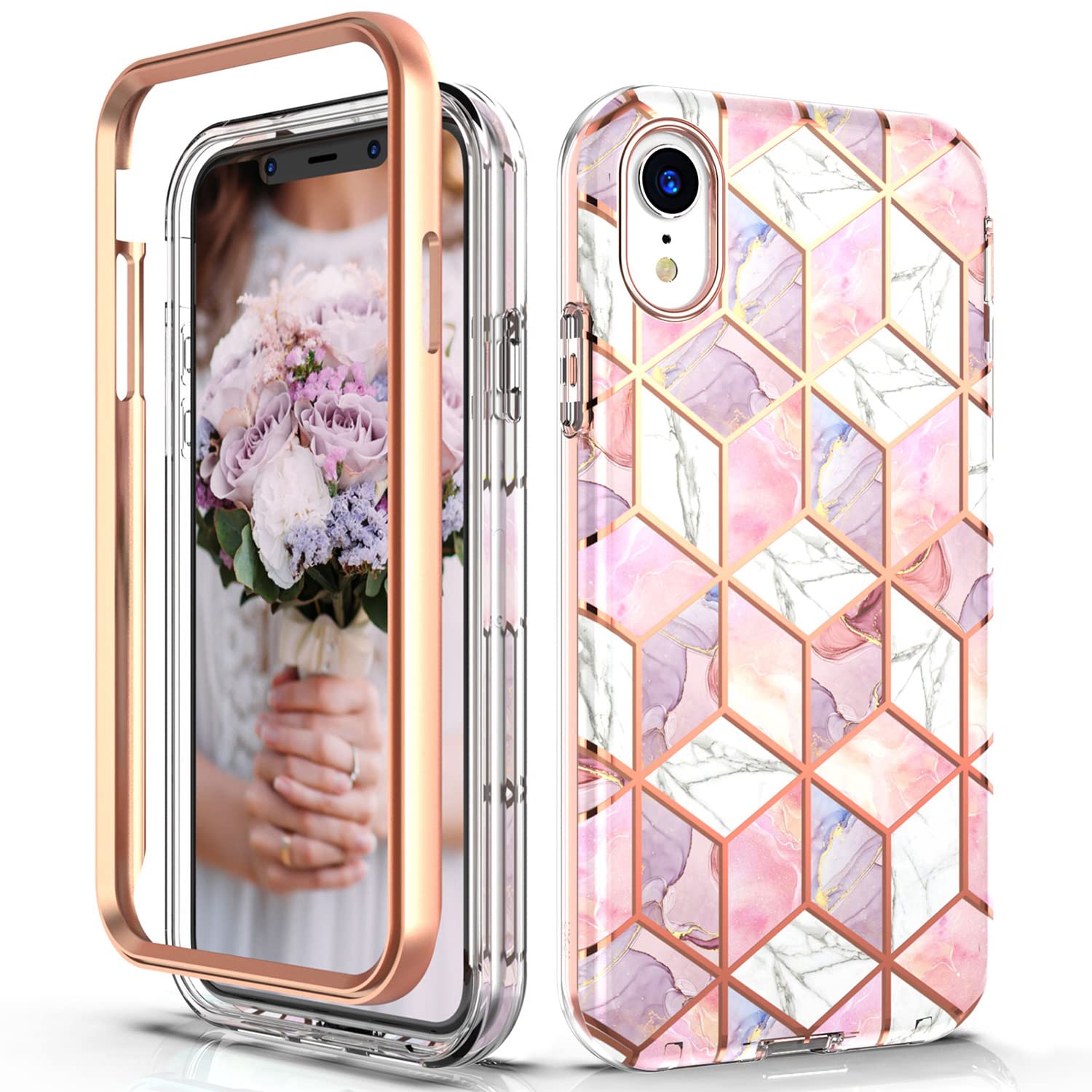 Amazon Com Hasaky Case For Iphone Xr Case 6 1 Inch Dual Layer Hybrid Bumper Cute Clear Girls Women Marble Design Soft Tpu Hard Back Heavy Duty Anti Scratch Shockproof Protective Phone Case Cover Pink Rose Gold Cell