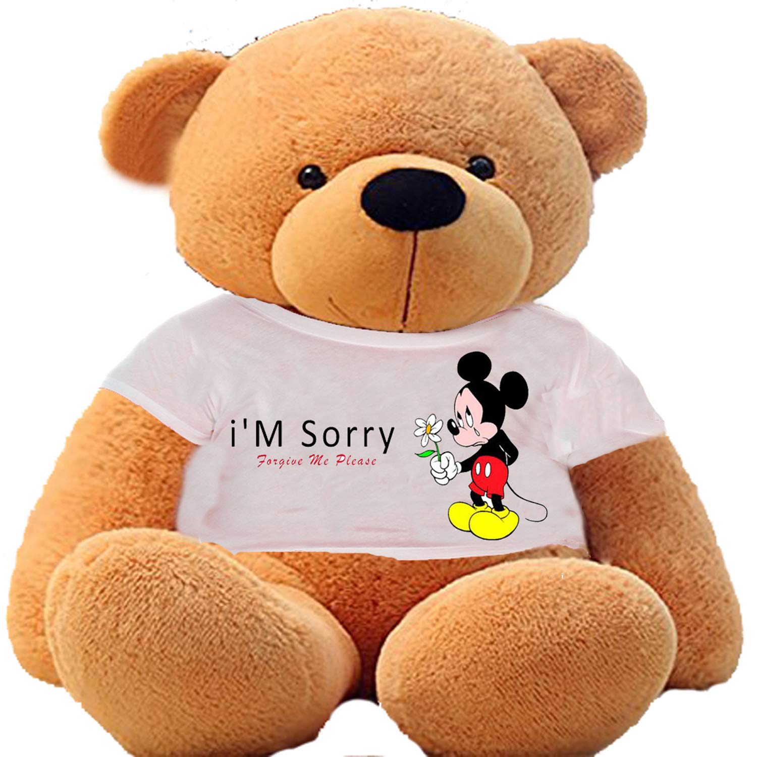 Hug'n'Feel® Soft Toys Big Teddy Bear Wearing I'm Sorry T-Shirt 5 feet Brown_T Shirt_ I'm Sorry Plush & Stuffed Toys