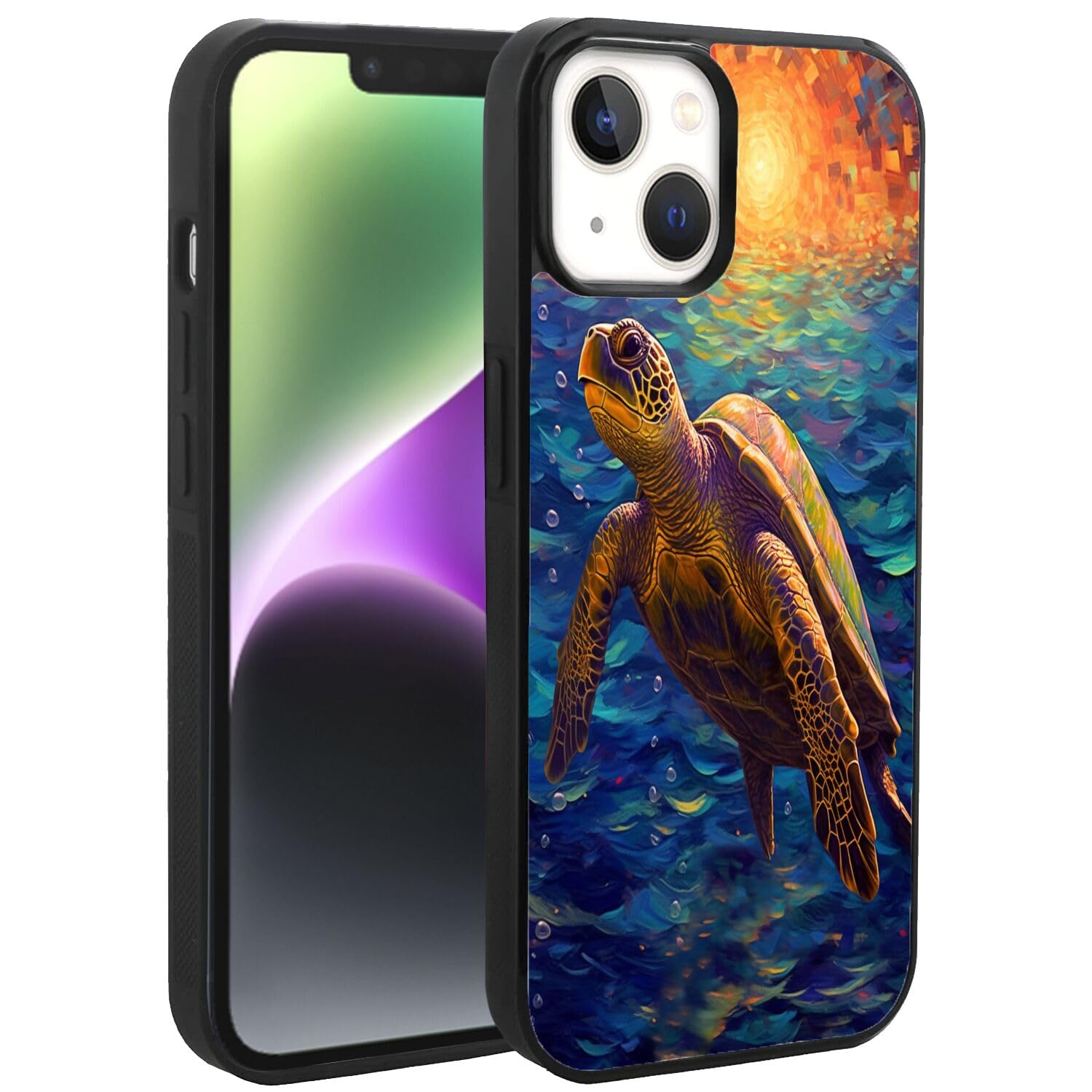 Elgzigok Black TPU Case Fits iPhone 14 with Sea Turtle-aa54 Pattern Design Black Soft TPU Slim Fit Anti Scratched Protection Cover Case for iPhone 14