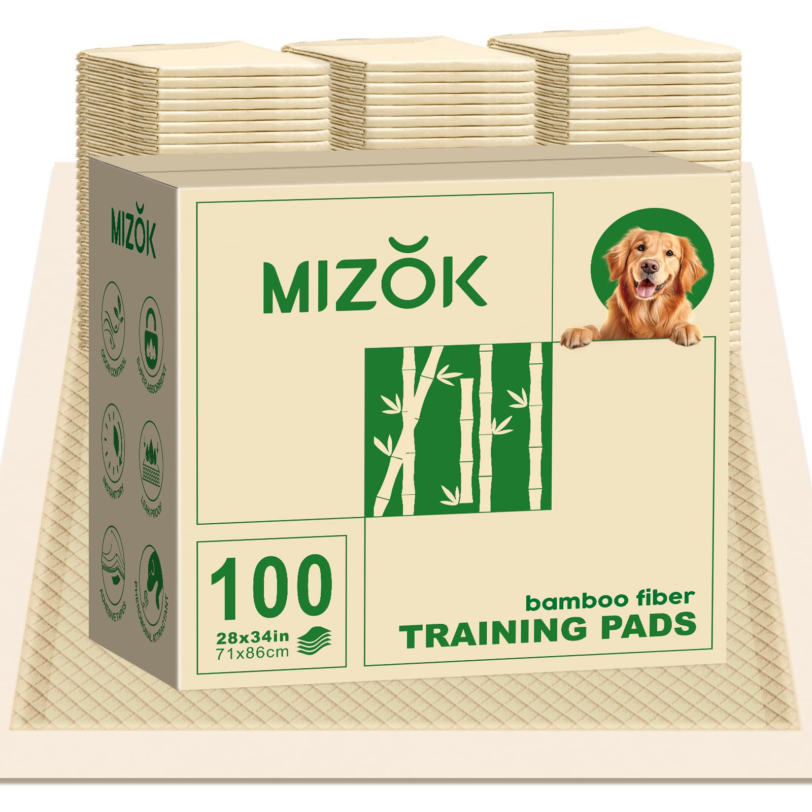 MIZOK Almohadillas de bambú para perros de 28 x 34 pulgadas, 100 unidades