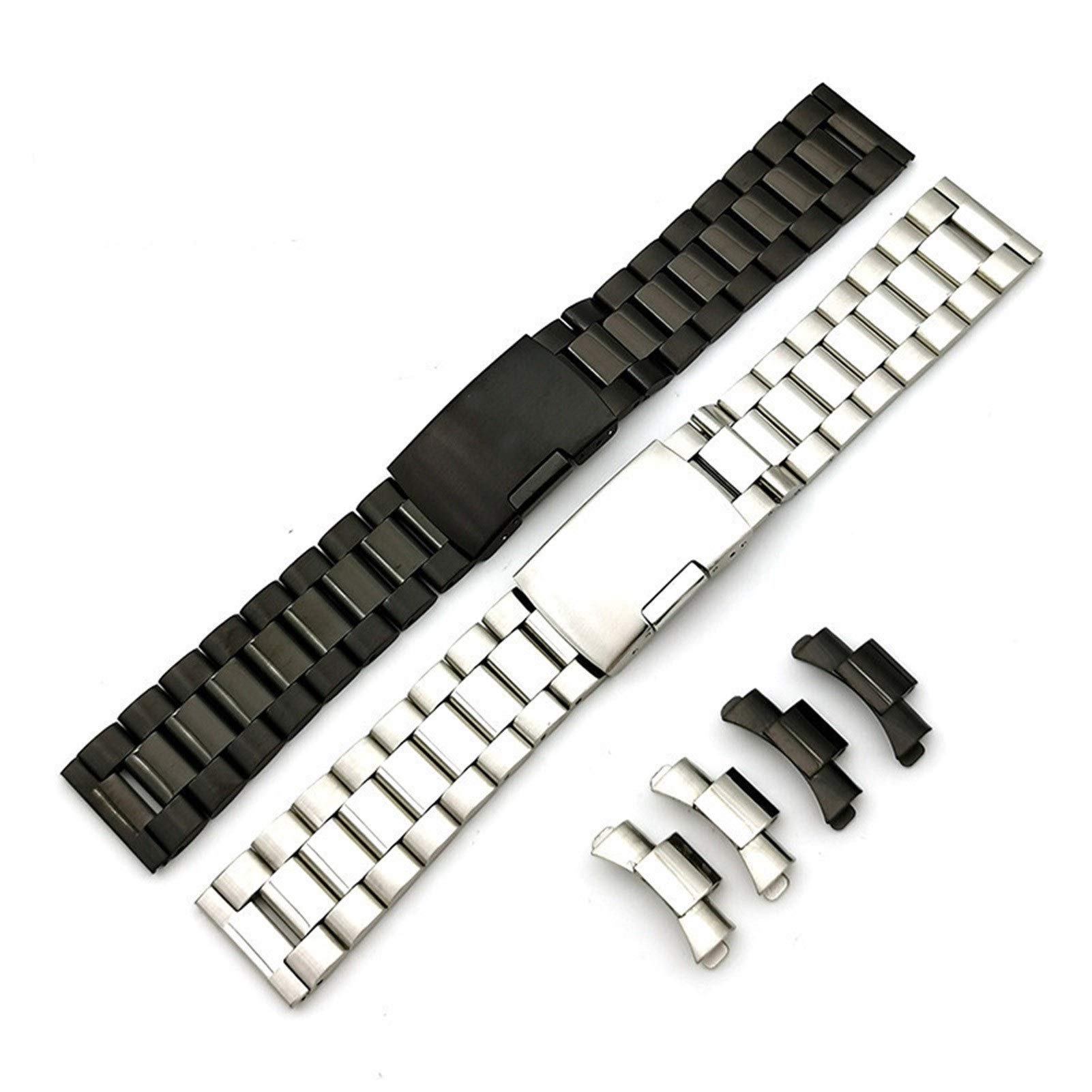 Bracelet de montre, 18 mm, 20 mm, 22 mm, bracelet en acier inoxydable, boucle pliable en métal, bracelet de rechange (couleur du bracelet : noir, largeur du bracelet : 18 mm), Black