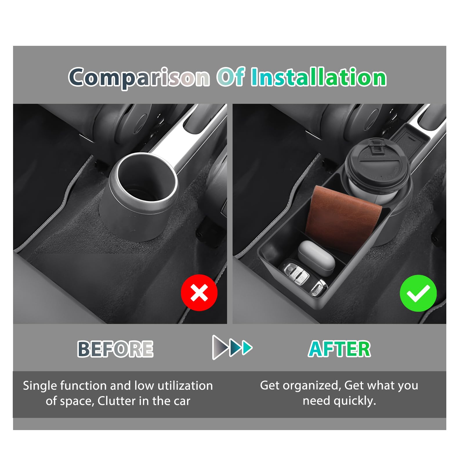 GAFAT V W UP GTI/Seat MII/Skod-a Citigo 2013-2023 Contenitore Portaoggetti per Console Centrale, Organizer inferiore alla Console Centrale, Portabicchieri Posteriore, Compatibile con VW UP Accessori