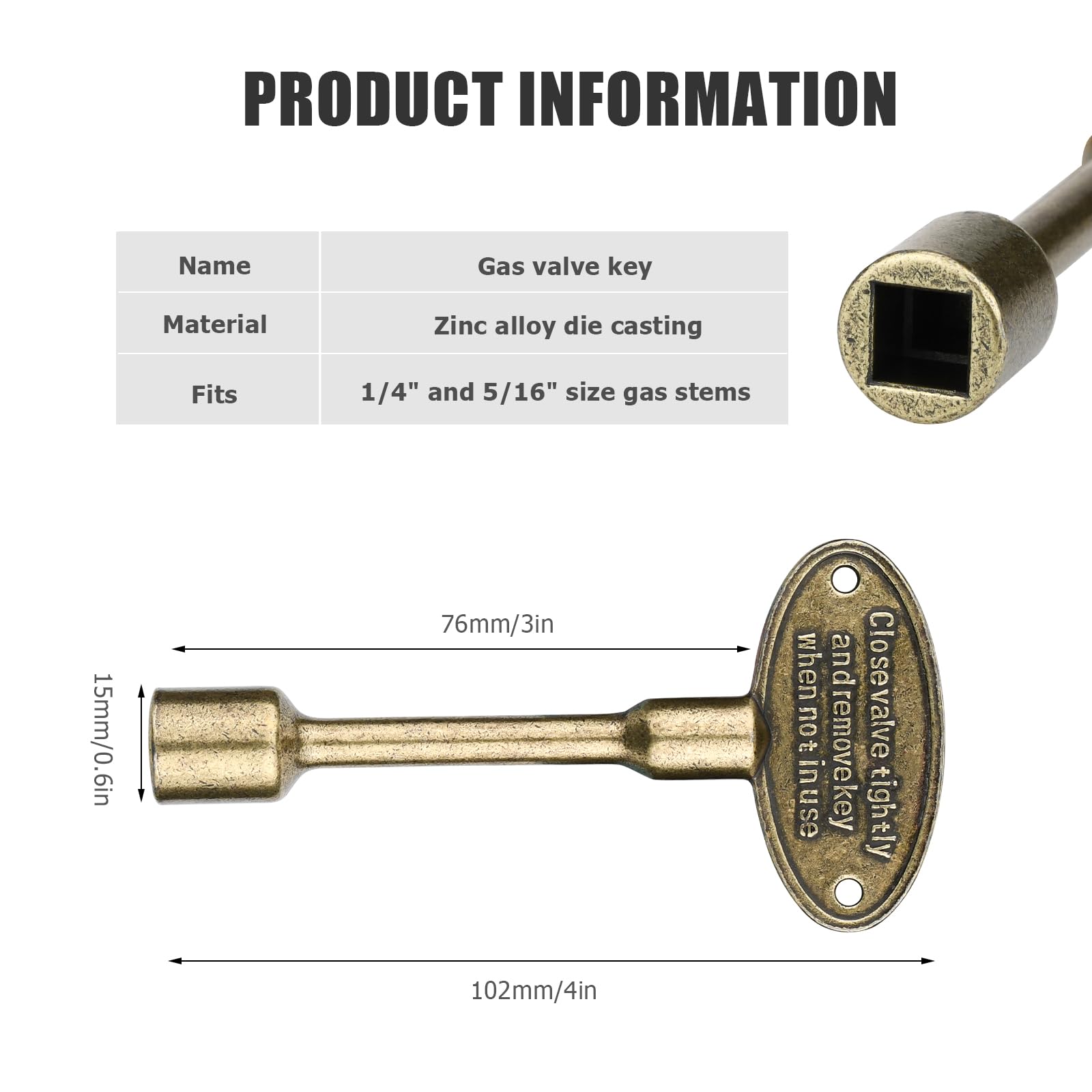 Gas Fireplace Keys, 3 Universal Fireplace Keys Bronze Fits 1/4 And 5/16 Size Gas