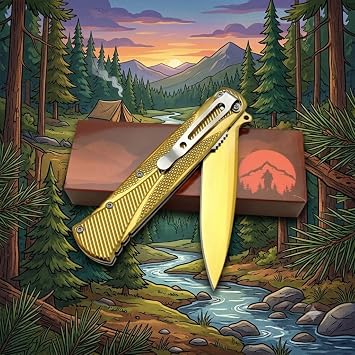 Katlanır Kamp Bıçağı Outdoor Survival Bıçak Altın Renkli