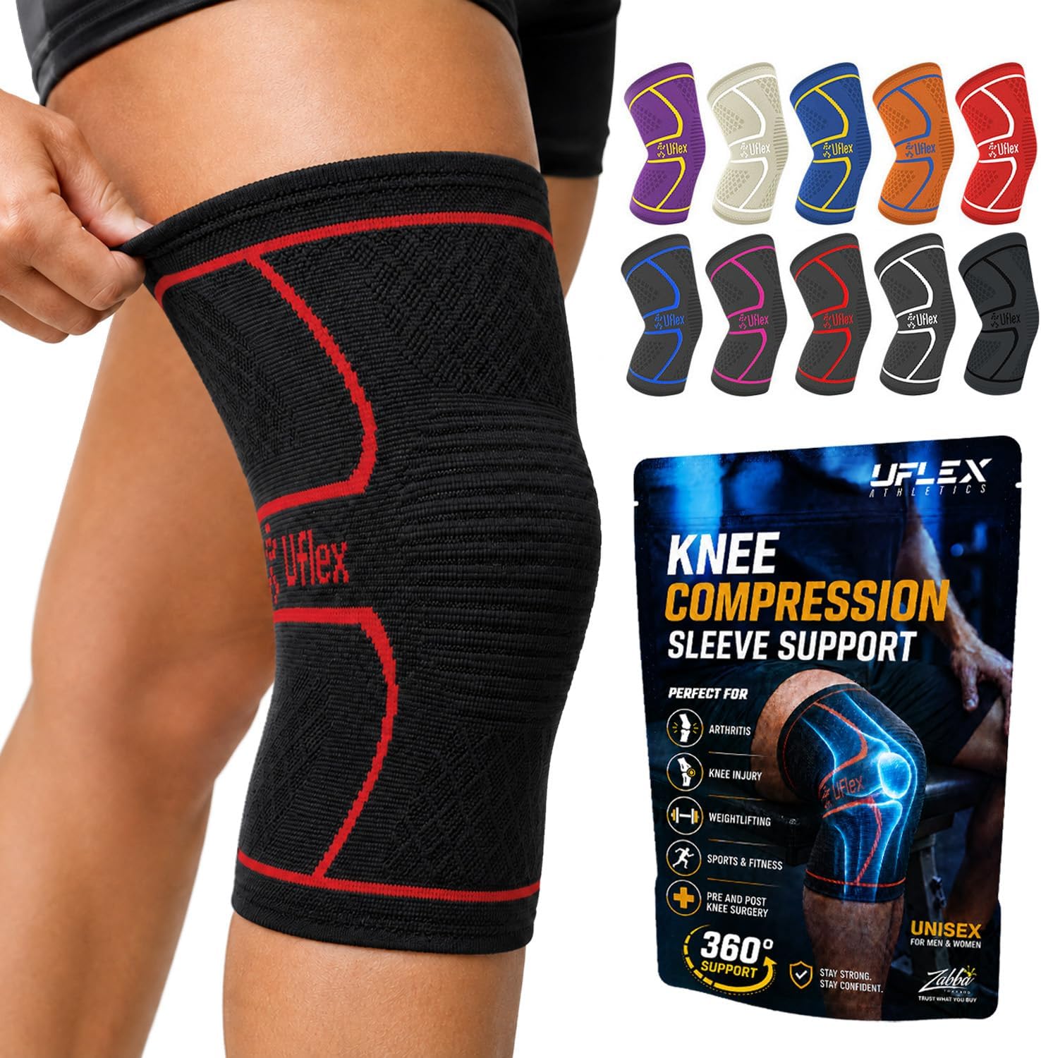 UFlex Athletics Knee Brace for Men and Women Knee Compression Sleeve Support Wraps for Arthritis Joint Pain Relief, Workout, Swelling, Sports, Circulation, Running, Recovery for ACL & Meniscus Tear