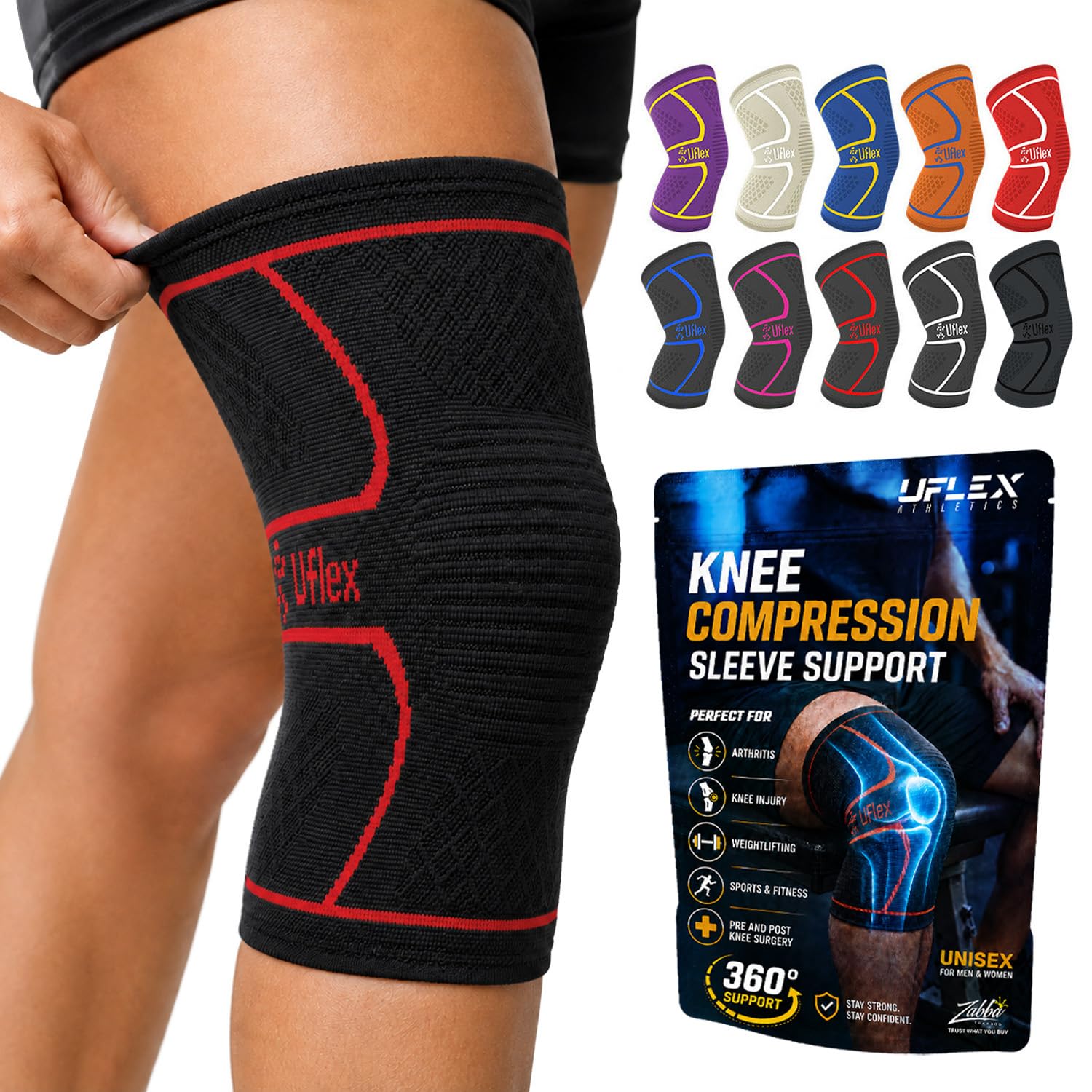 Uflex Athletics Opaska kompresyjna na kolano dla kobiet i mężczyzn – orteza kolana dla złagodzenia bólu, fitnessu, podnoszenia ciężarów, wędrówek, uprawiania sportu, pojedyncza owijka