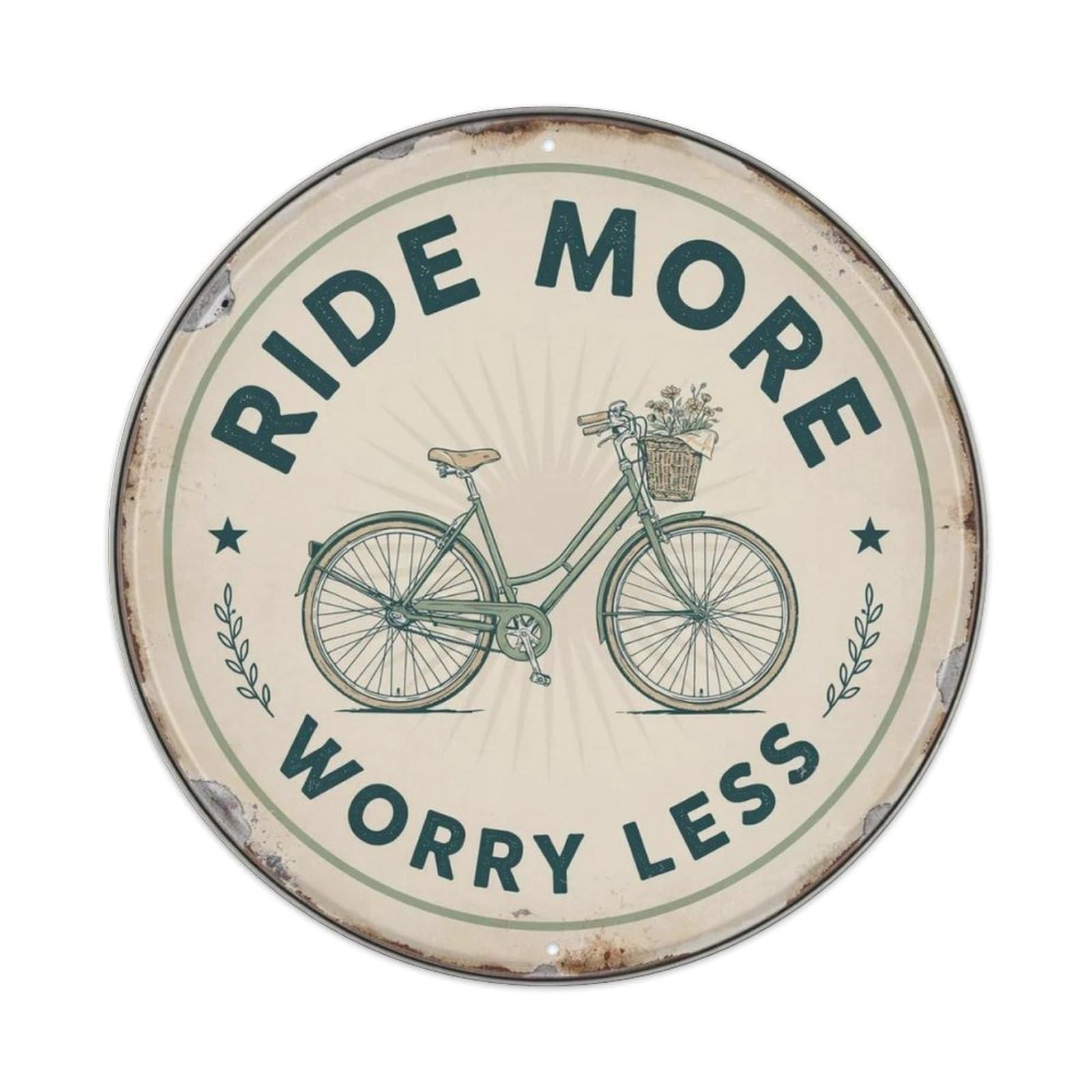 Ride More Worry Less Bicycle Metal Tin Sign Plaque