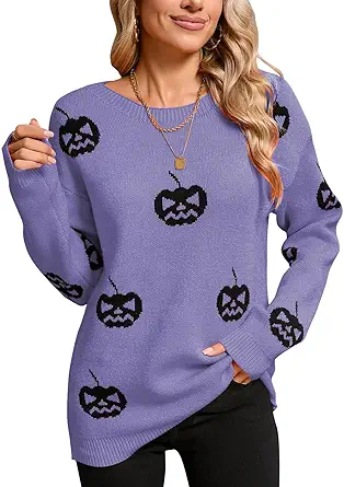 Women's Pullover Sweaters Long Sleeve Crew Neck Cute Multi-Hearts Knitted Casual Sweater