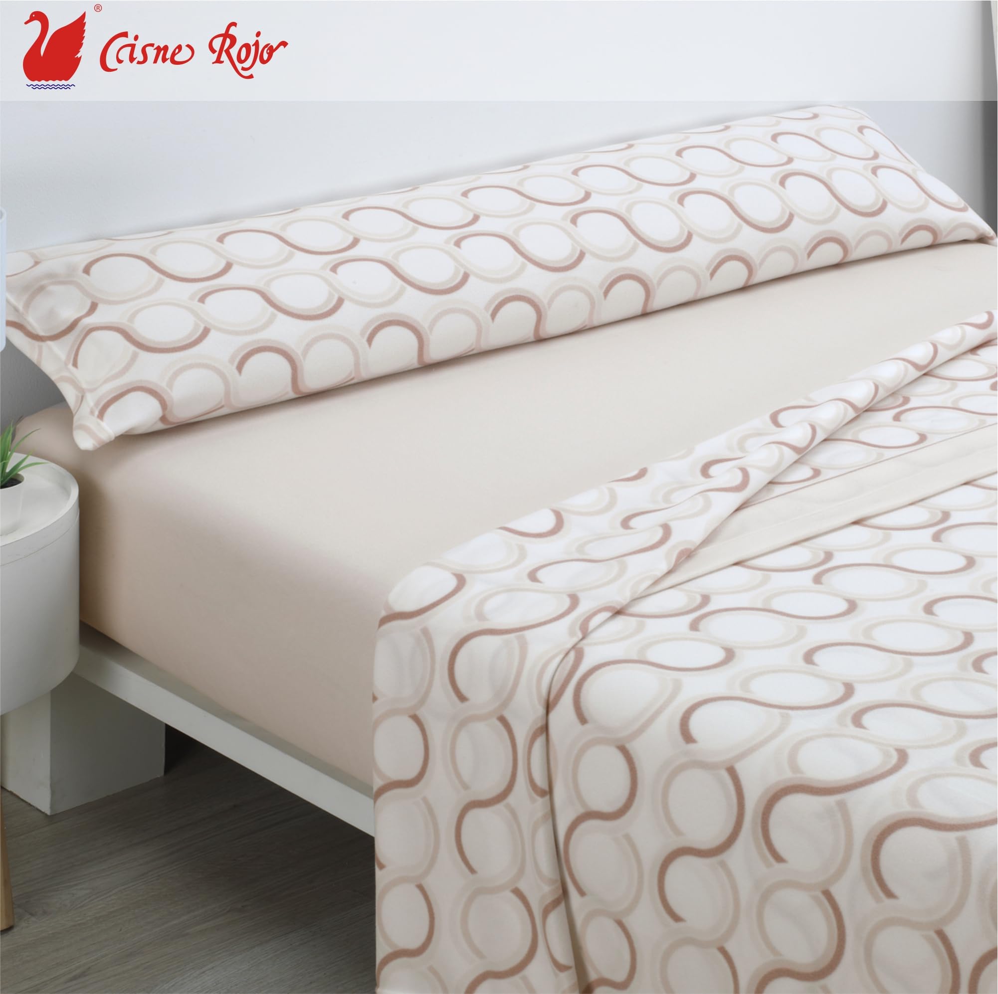 Cisne Rojo Juego de Sabanas Pirineo.Juego de Sabanas Invierno. Sabanas Estampadas Calentitas. Calidad y Diseño. para Cama 180 cm. Color Visón. Modelo Aros. (100149-180-VS)