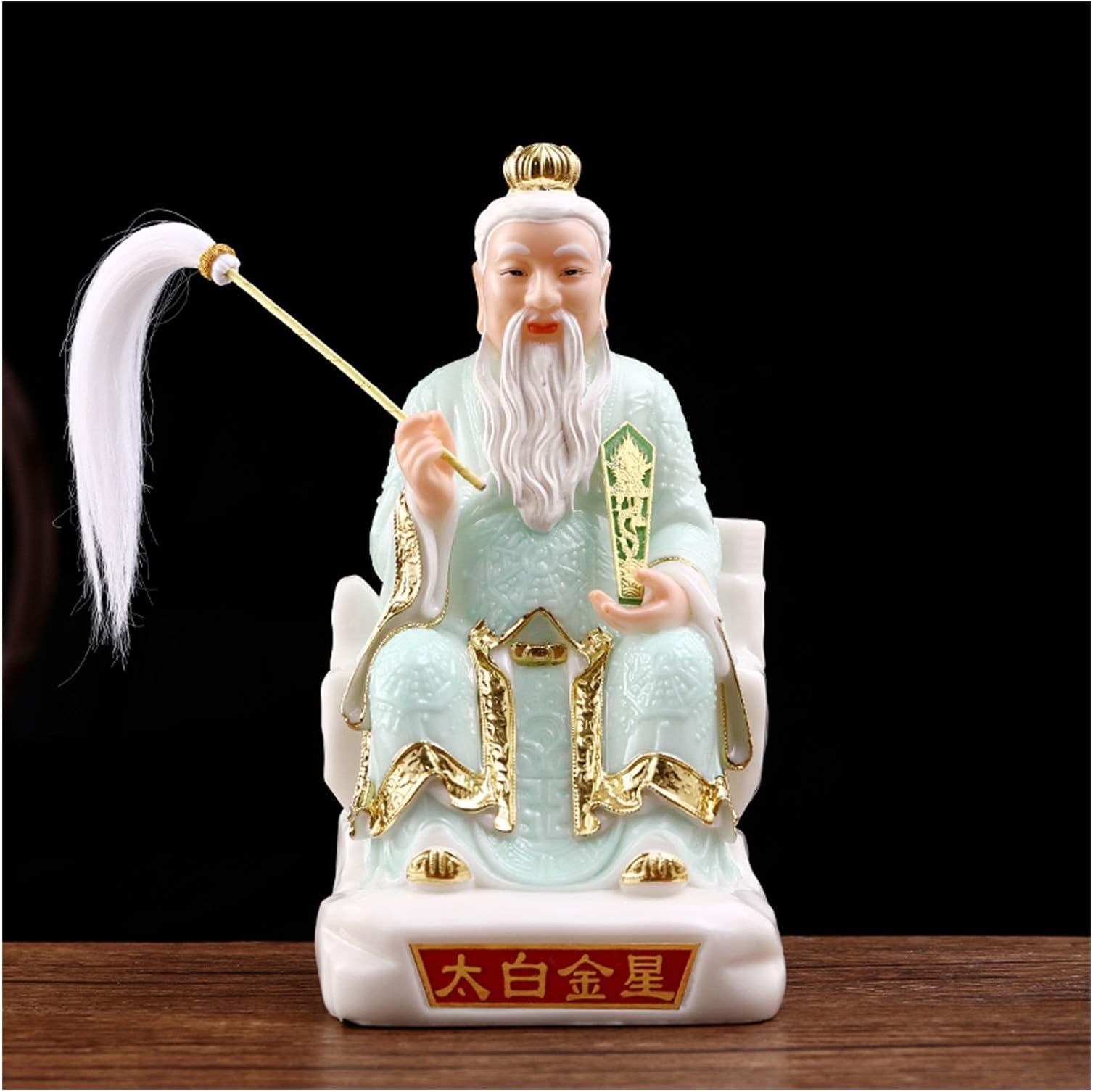 JR2021FF Tabletop Statues Artificial Jade Taibai Jinxing Buddha Statue Protect Family Safety Chinese Feng Shui Decoration Lifelike Indoor Statue Tabletop Ornaments (White/Blue) Meditation Decor
