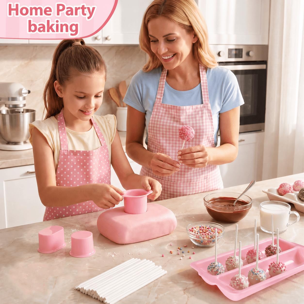 Cake Pop Cutter and Cakesicle Mold Set with Sticks, Tray, Stand, Bags,Pink