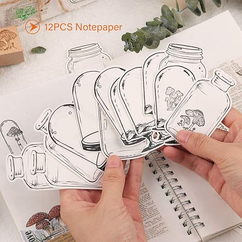 Miniatura 6 de RisyPisy - Juego de sellos de goma de madera, 10 sellos de goma decorativos montados con flores de plantas impresas y 12 hojas de tarjeta estilo