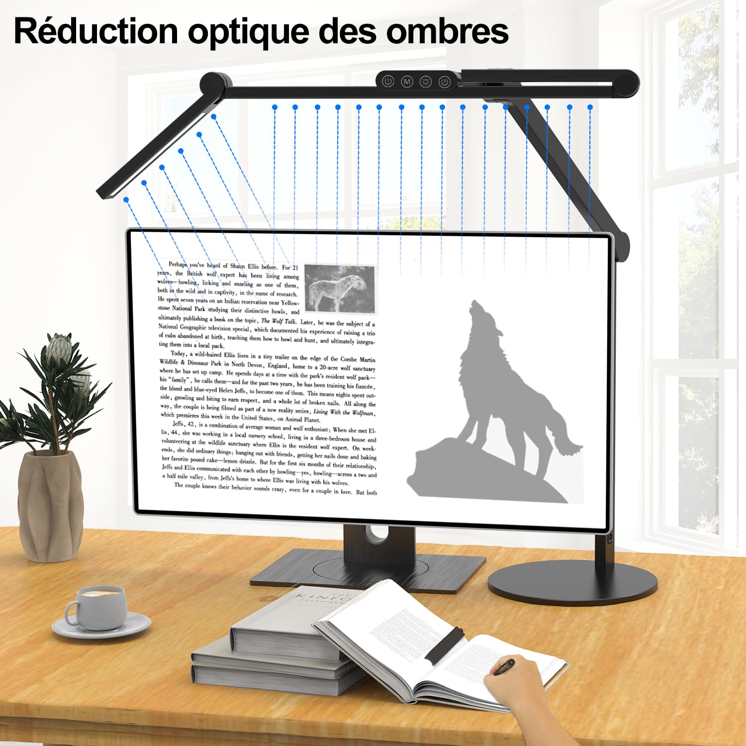 1500 Lumen Schreibtischlampe LED dimmbar – 24W Tageslichtlampe mit Sockel und Umgebungslicht, drehbare Tischlampe für Homeoffice & Büro, automatische Schreibtisch Monitor Lampe zum Zeichnen & Arbeiten
