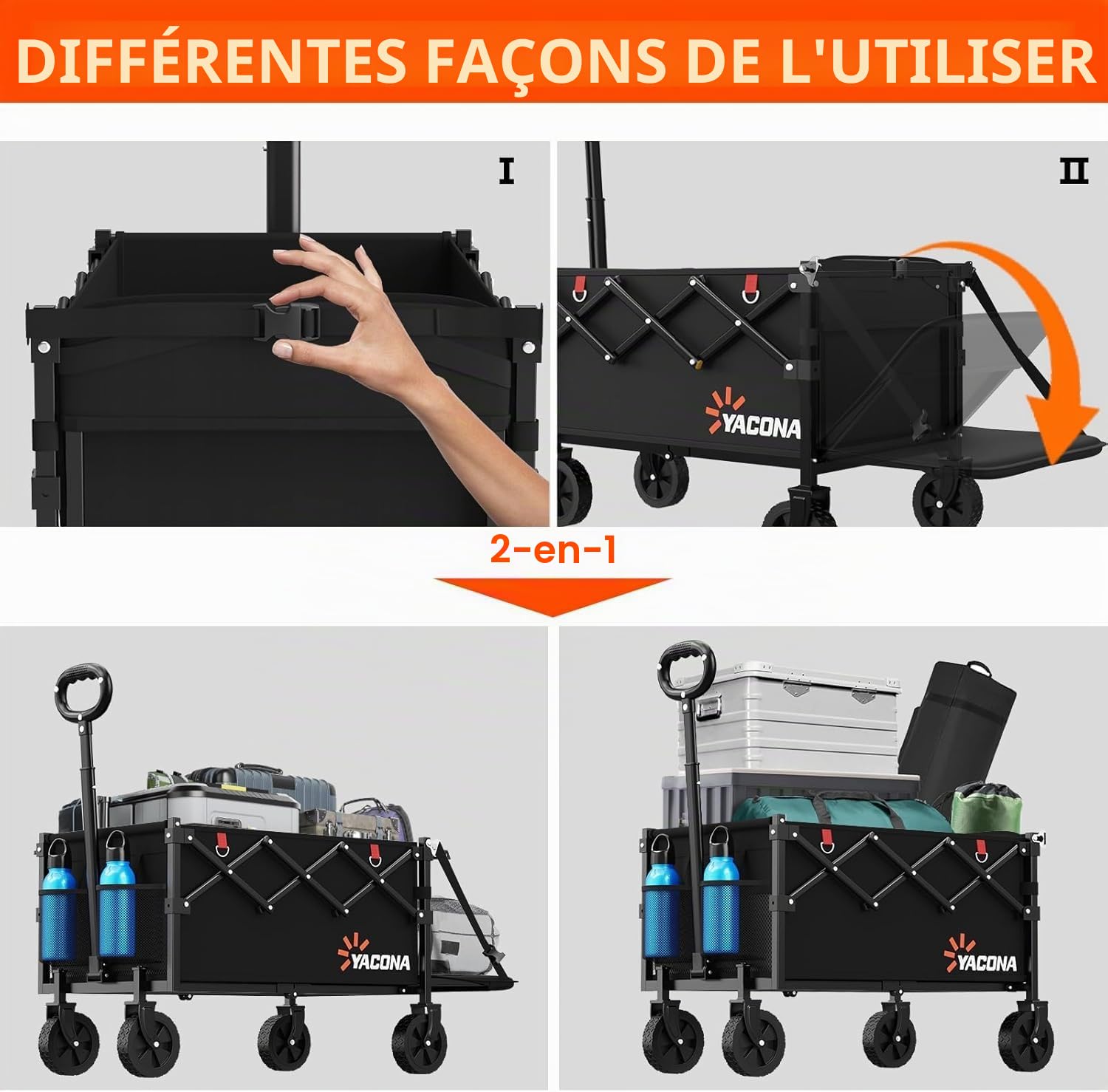 Chariot Pliable 360 LB pour Charges Lourdes, Chariot à roulettes avec hayon, Pliable pour Les Courses, Le Camping, la Plage, Le Jardin