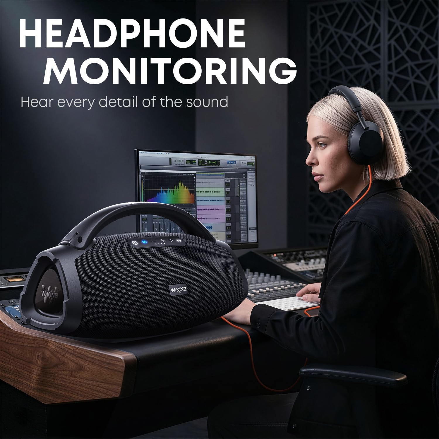 W-KING 330W Peak Bluetooth Lautsprecher Box Groß 200W RMS Tragbarer Lautsprecher Party mit 7.5" Subwoofer/40Hz Monströse Bässe/EQ APP/5-Treiber/2.1-CH/3-Wege/BT 5.4/IPX7/OTG/AUX, Musikbox für Outdoor