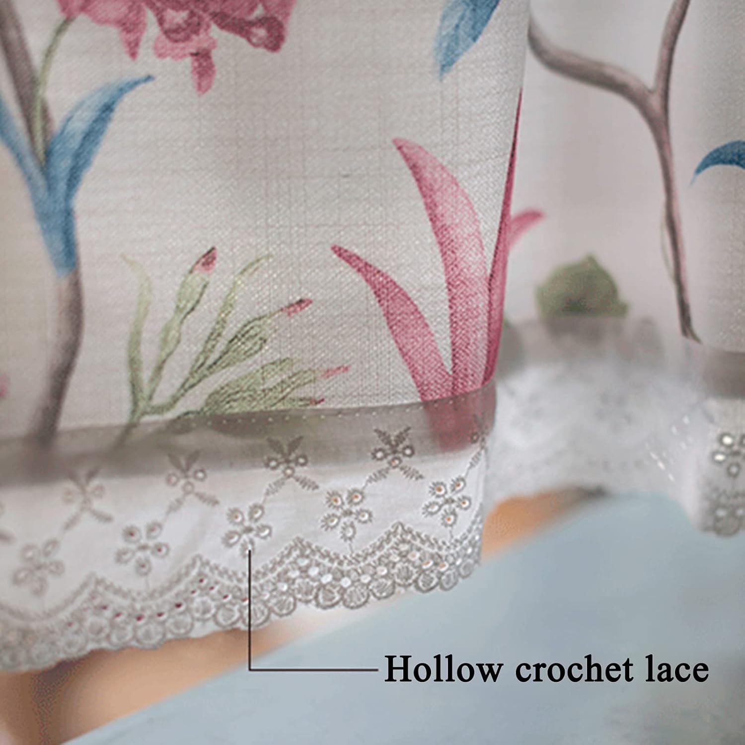 Short Kitchen Curtain,Coffee Curtains Cotton and Linen Stitching,Valance for Small Furniture Curtains,Hollow Lace Design Half Tier Curtain,Rustic Style Bistro Curtain for Kitchen Living Room Bathroo