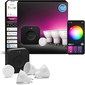 Philips Hue Starter Kit Bridge Pro + 3x GU10 LED Spotlights + Smart Button