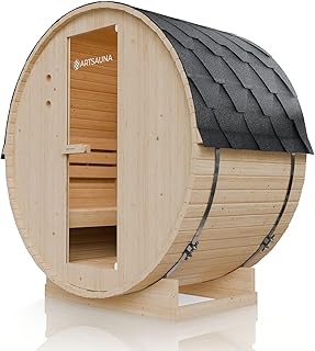 Artsauna Outdoor Fasssauna Spitzbergen 120 für 2 Personen - 3,6 kW Ofen, Saunasteine & Zubehör - Saunafass aus Fichtenholz - Außensauna Gartensauna