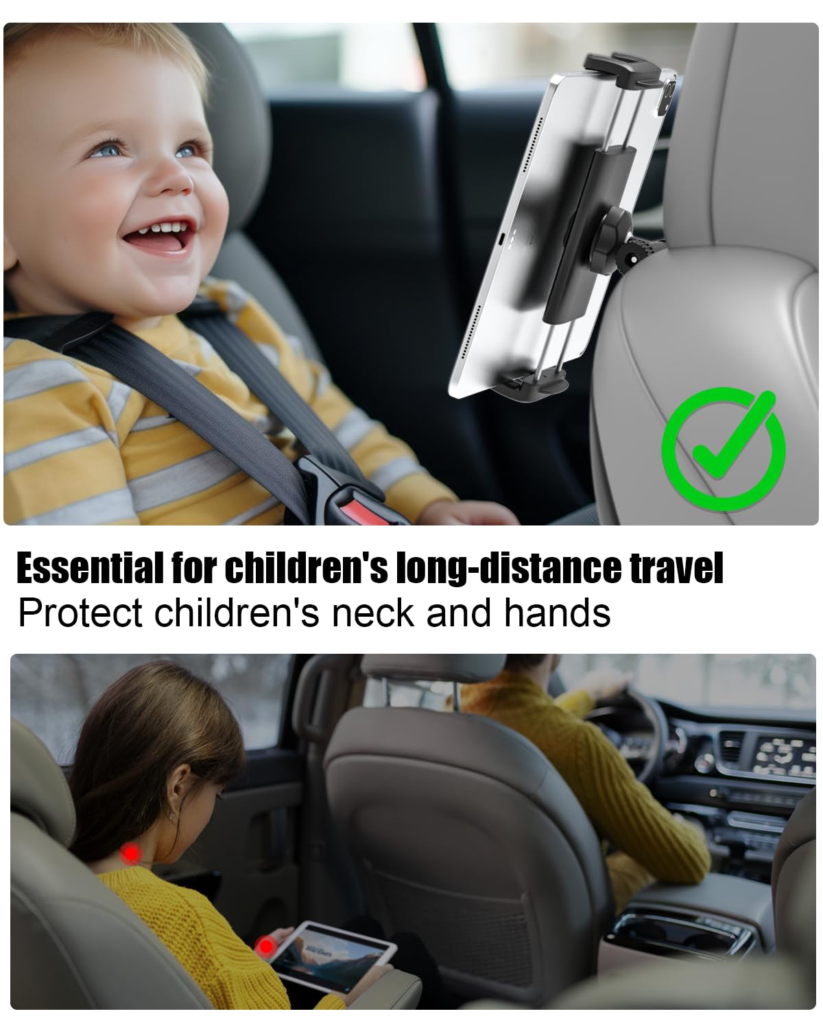 Charchendo Supporto per tablet Tesla Model Y Model 3 con testa a sfera in metallo adatto a dispositivi da 4 a 13 pollici, supporto per iPad per sedile posteriore auto da viaggio regolabile per iPad