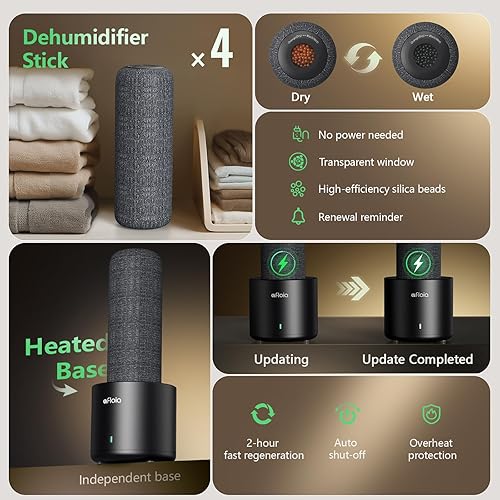 Miniatura 2 de Afloia Deshumidificador inalámbrico recargable con base de calefacción, mini deshumidificador portátil silencioso para espacios como habitación,